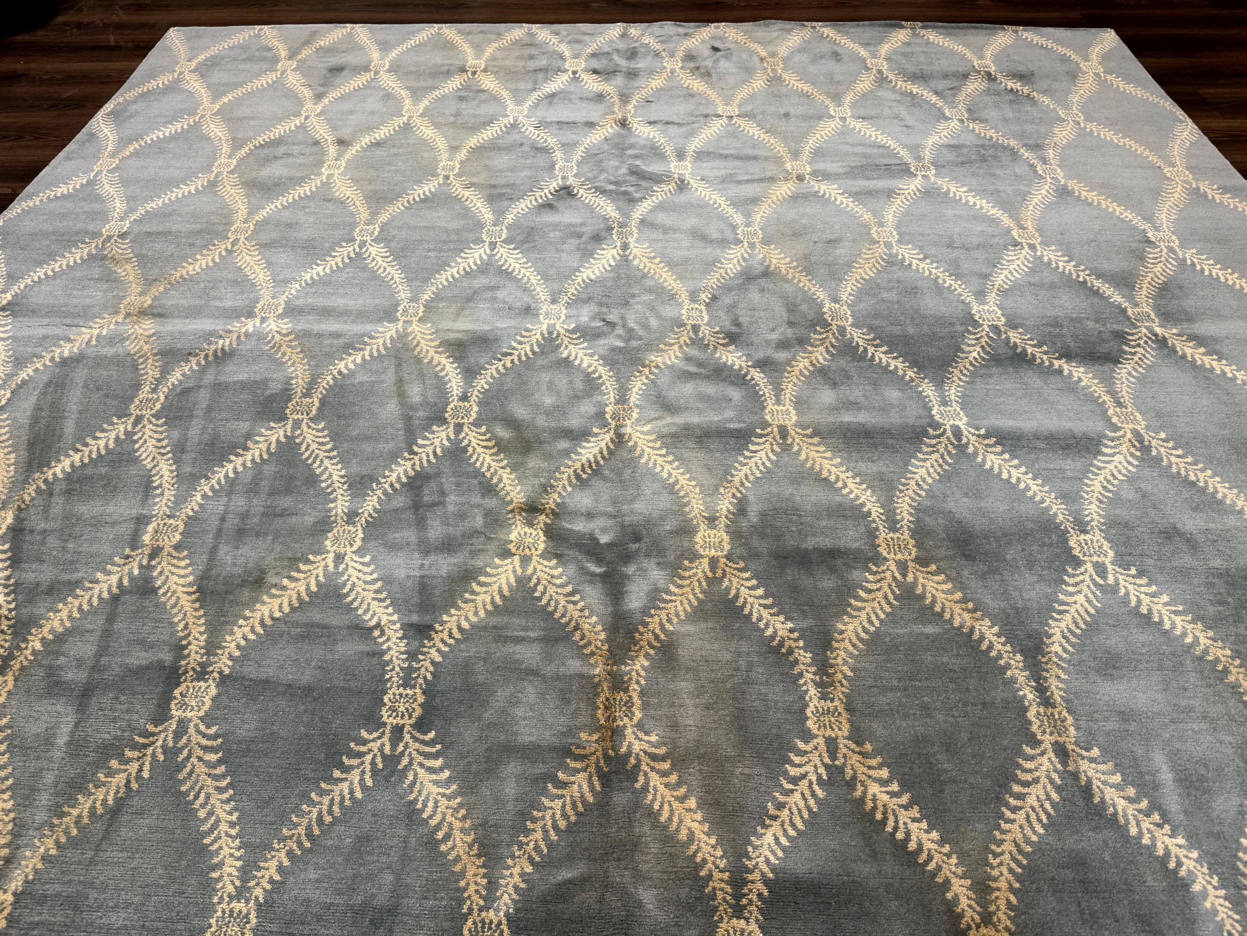 Modern Tibetan Area Rug 10x14 Wool Carpet Light Blue - Jewel Rugs