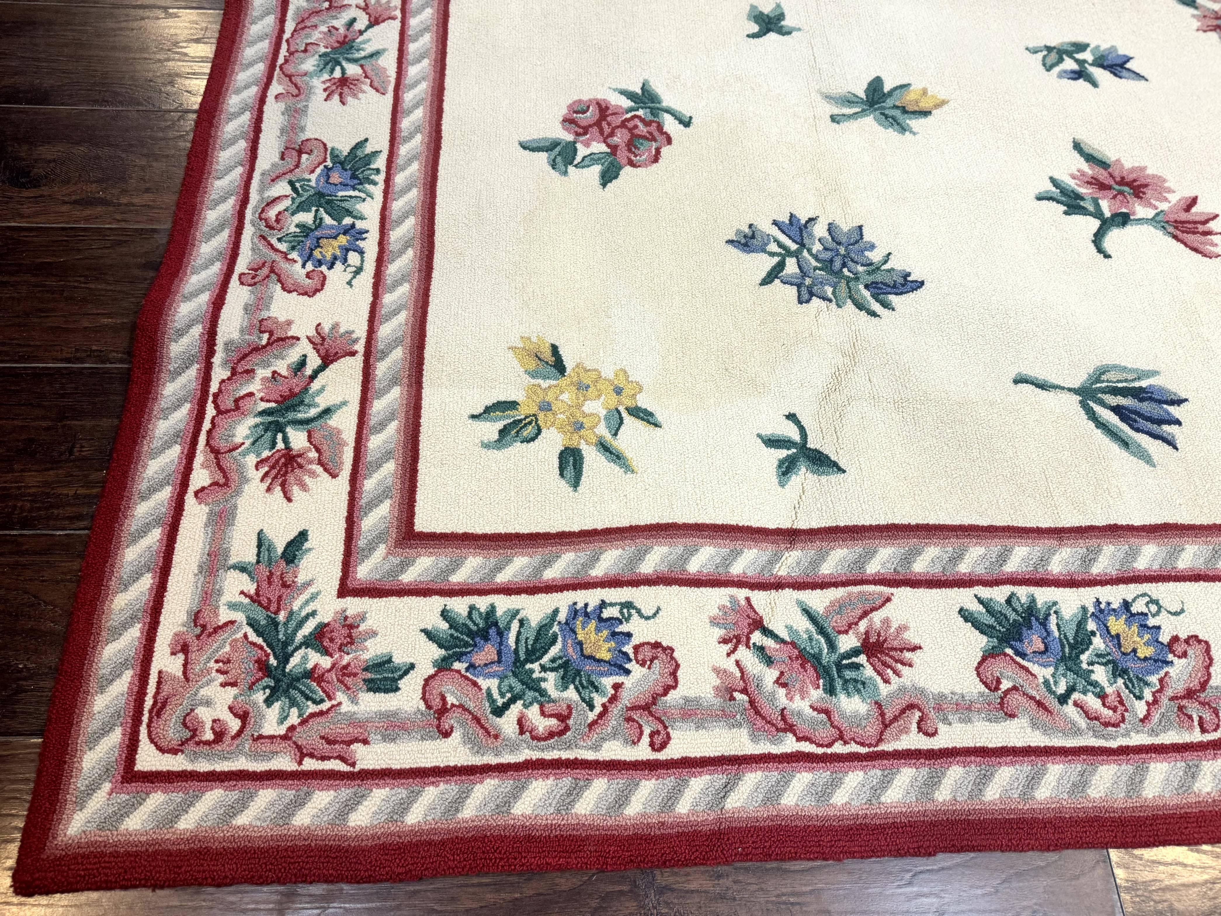Stark Rug 10x14, Vintage Stark Carpet, Ivory, Floral, Wool, Large - Jewel Rugs
