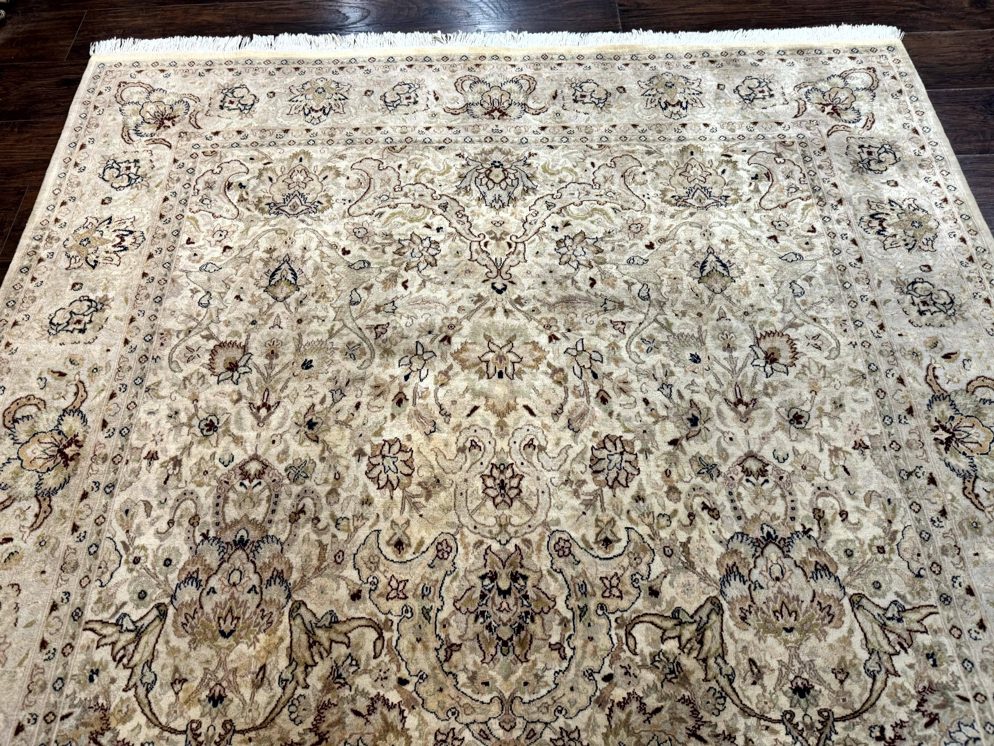 Pak Persian Rug 6x9, Vintage Handmade Wool Carpet, Floral, Beige - Jewel Rugs
