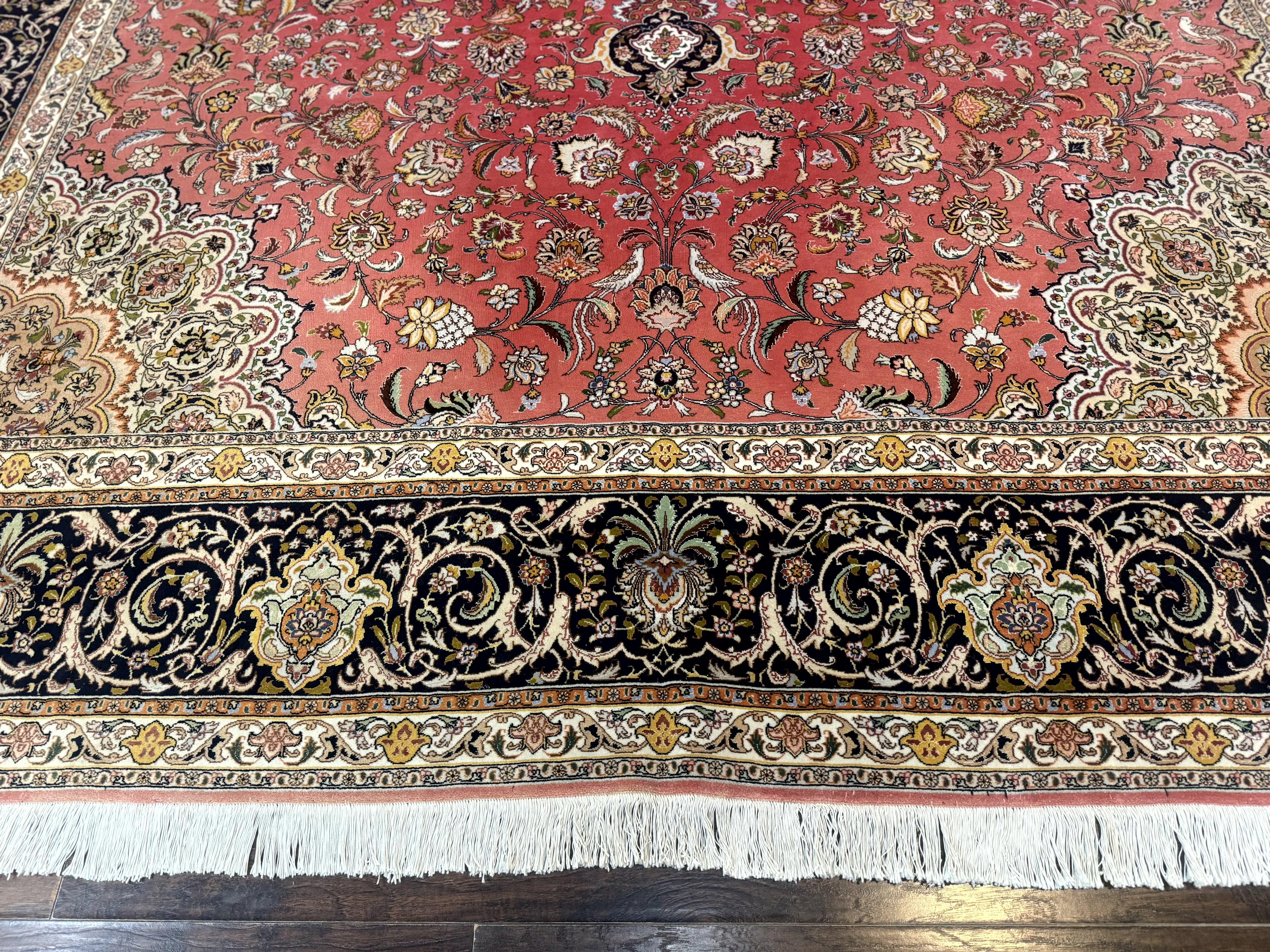 Persian Tabriz Rug 10x13 – Floral Medallion & Birds, Wool & Silk, 330 KPSI - Jewel Rugs