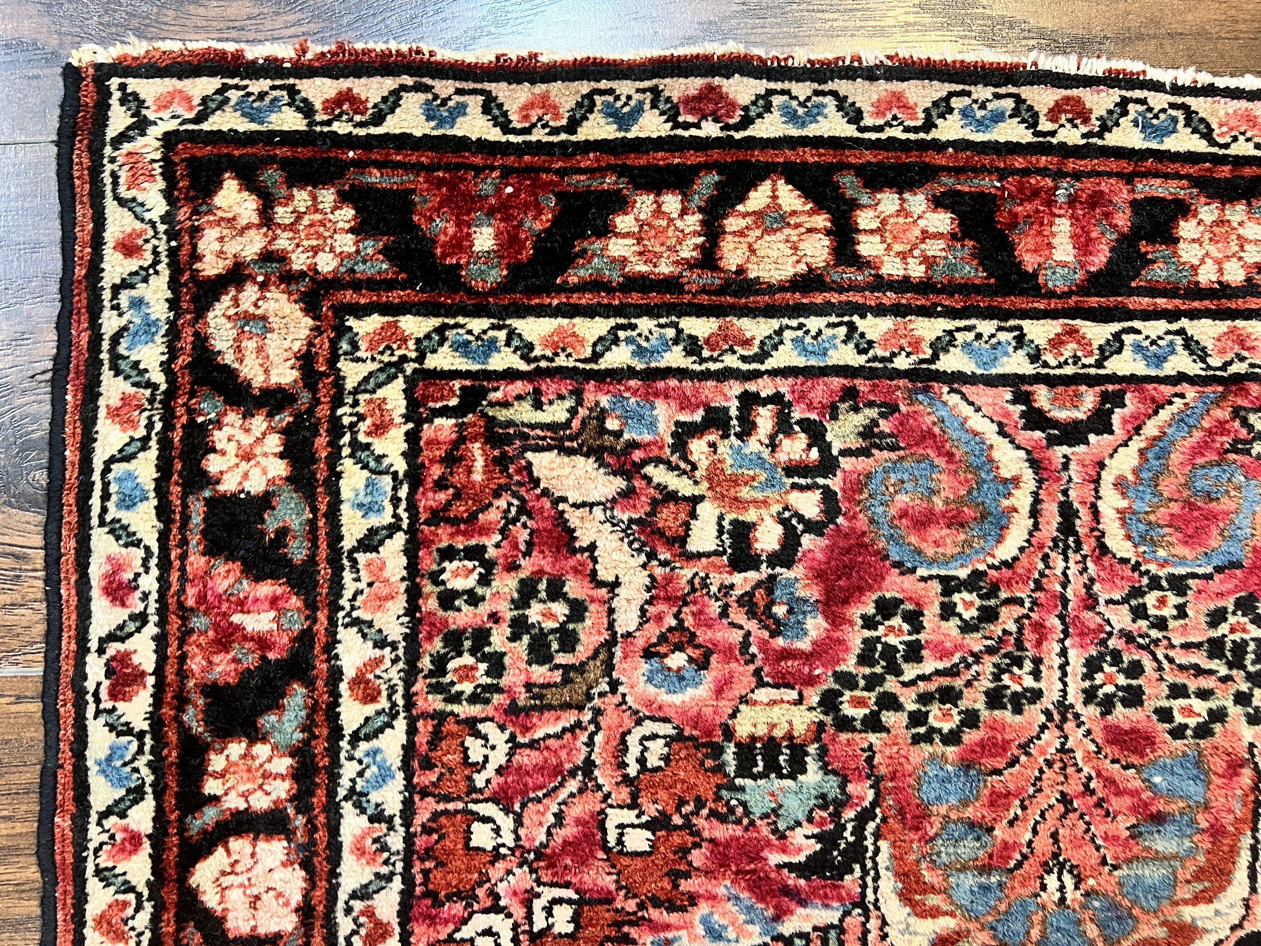 Small Antique Persian Rug 2.6 x 4, Red Floral Handmade 1920s Wool Rug, Persian Hamadan Lilian Rug - Jewel Rugs