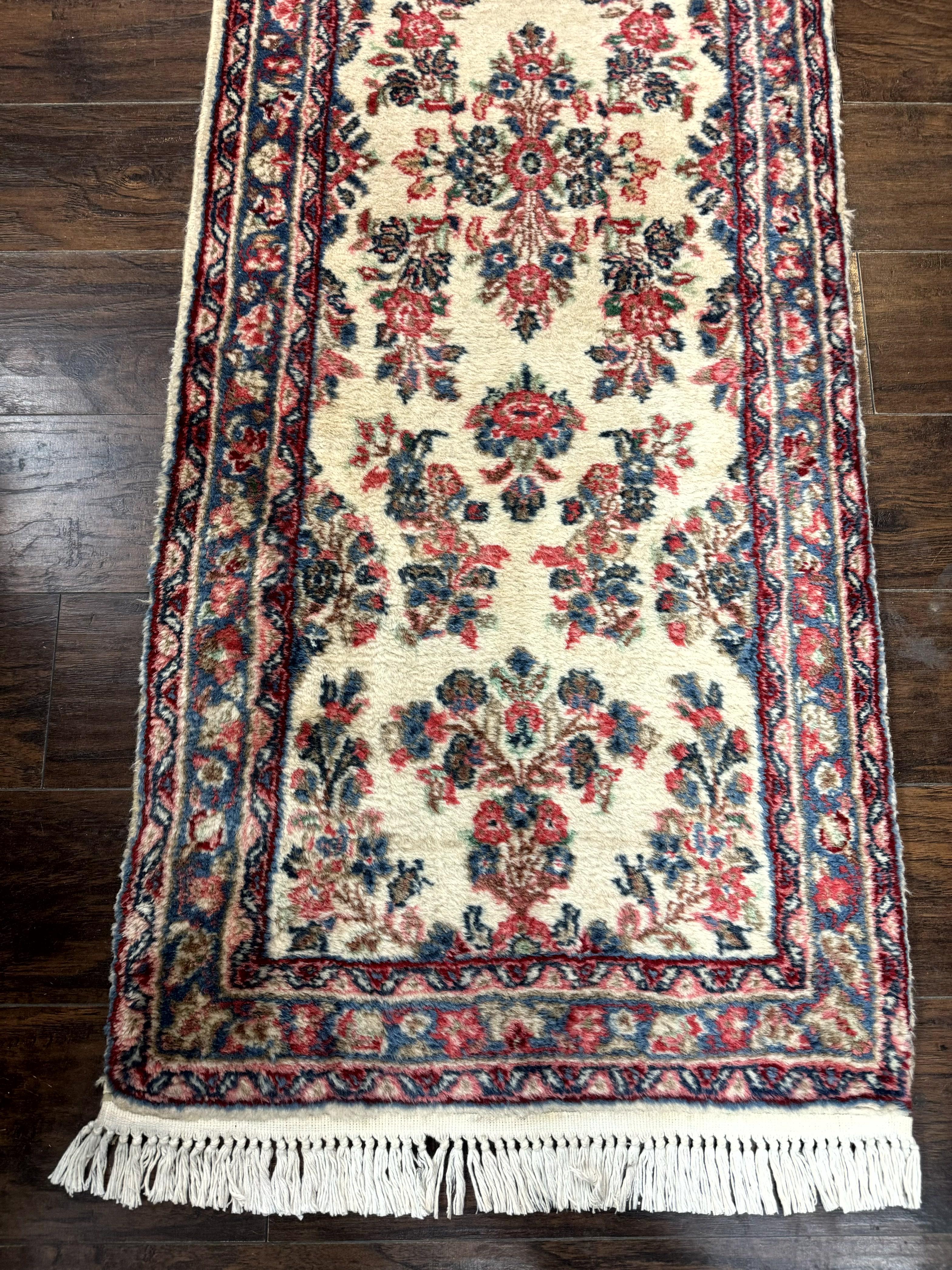 Persian Sarouk Runner Rug 2.4 x 21, Handmade Wool Floral Runner Rug for Hallway, 21ft Runner, Ivory - Jewel Rugs