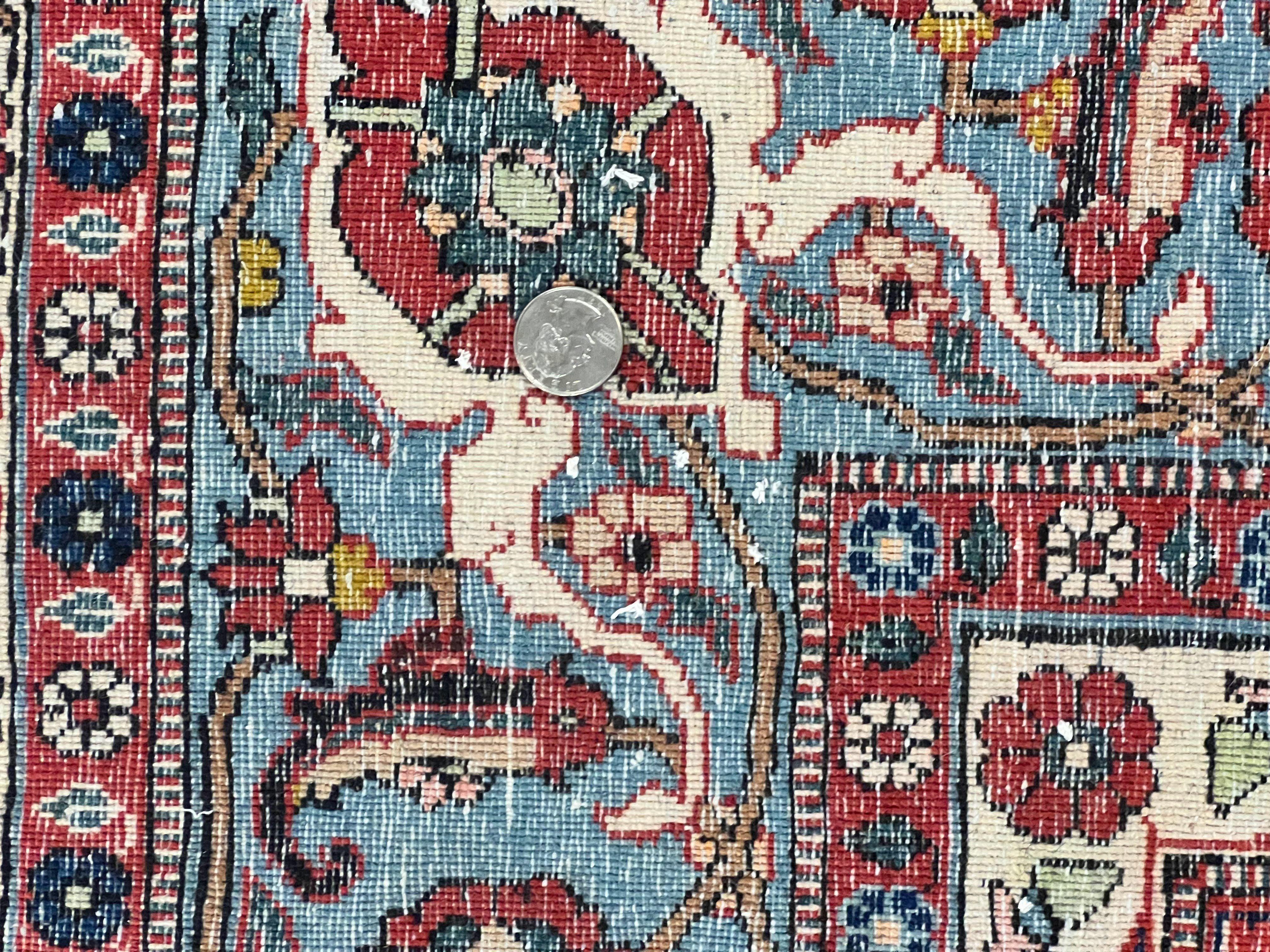 Persian Veramin Rug 7x11, Repeated Allover Pattern, Handmade Vintage Carpet, Navy Blue - Jewel Rugs