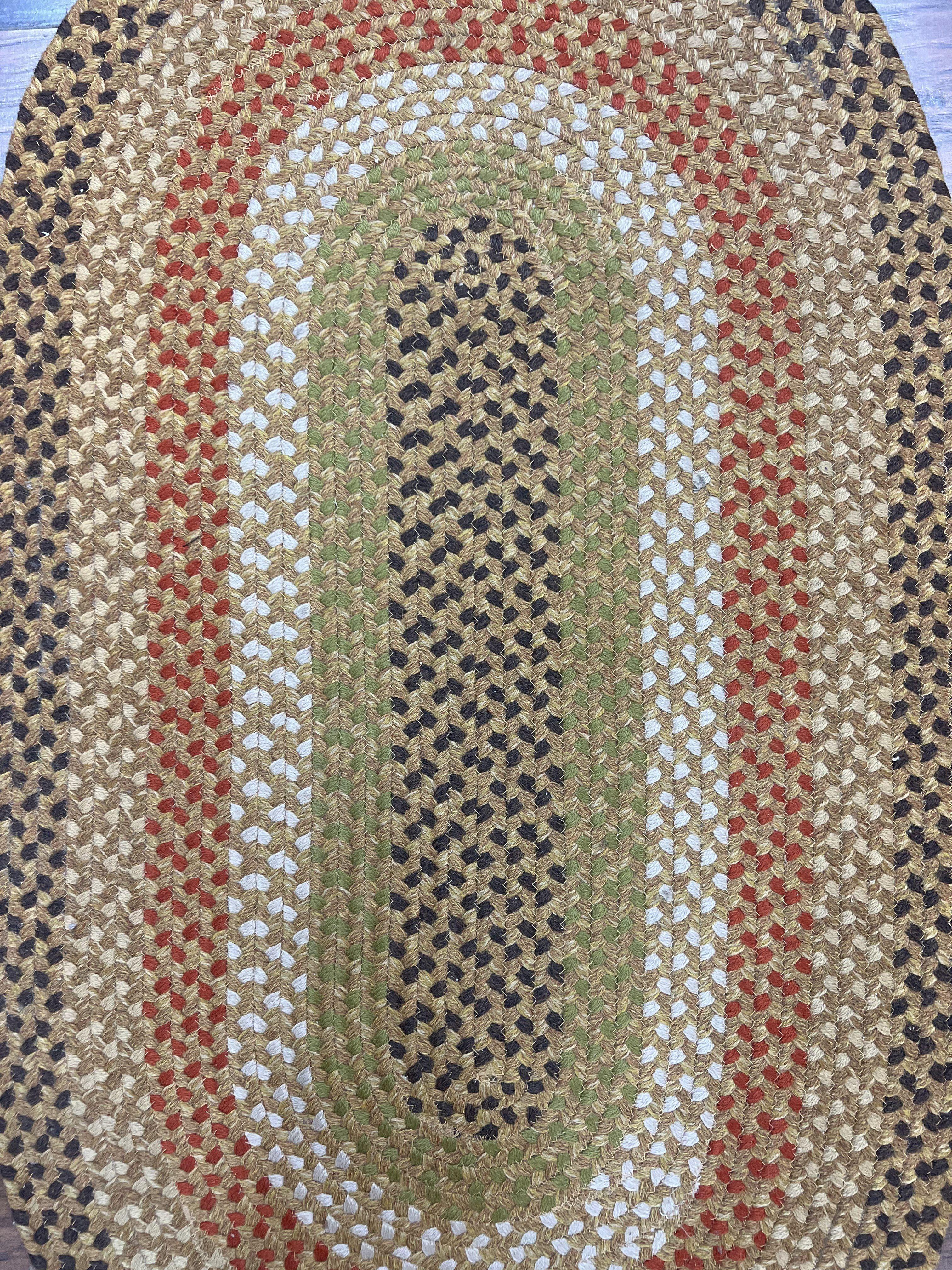 Small Oval Braided Rug 2x4, Yellow Multicolor Oval Rug, Wool Braided Rug, Hand Woven Vintage Handmade Braided Rug - Jewel Rugs