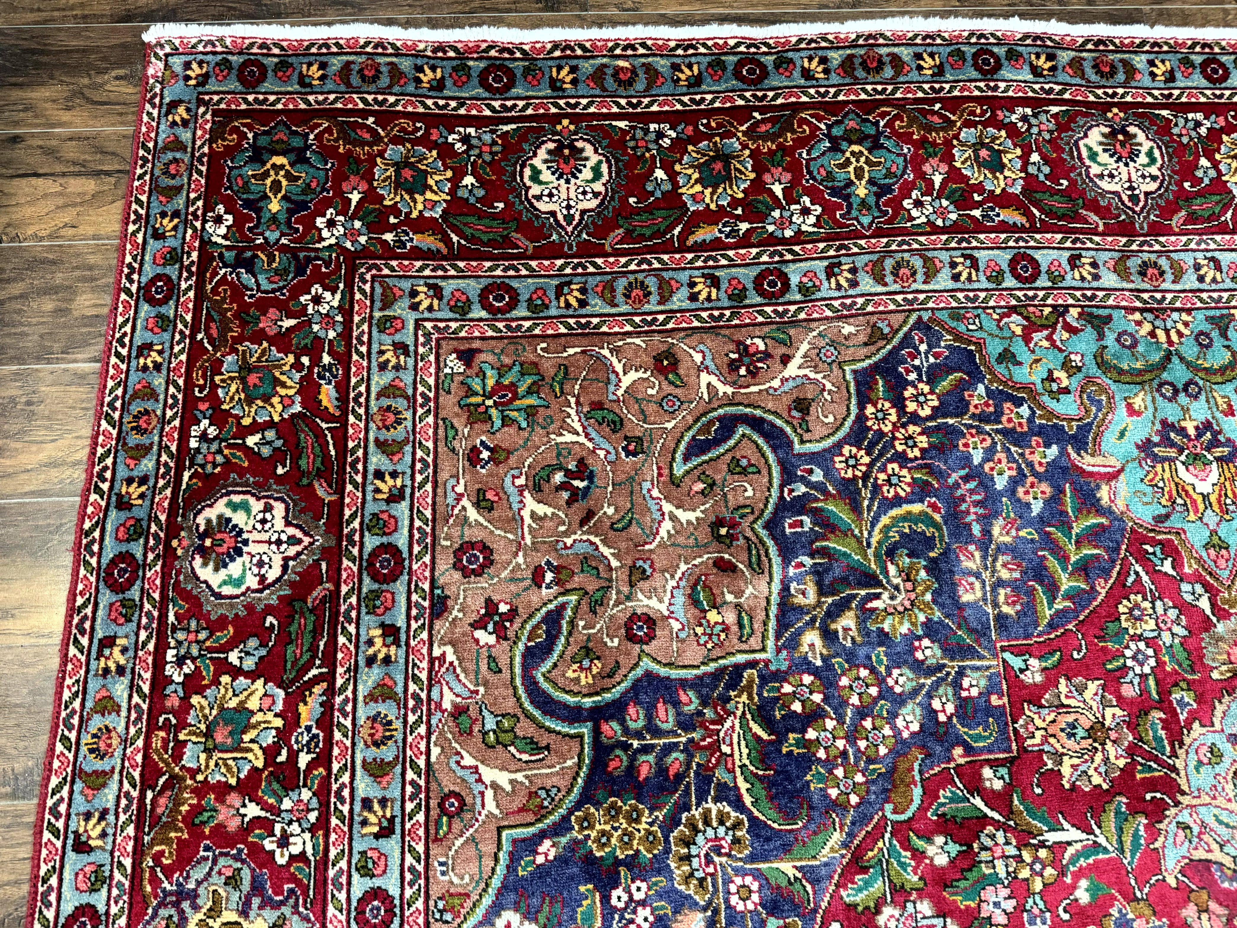 Wonderful Persian Tabriz Rug 10x14, Antique Persian Carpet, Handmade Wool Rug, Floral Medallion, Red Navy Blue, Colorful, Large Persian Area Rug - Jewel Rugs
