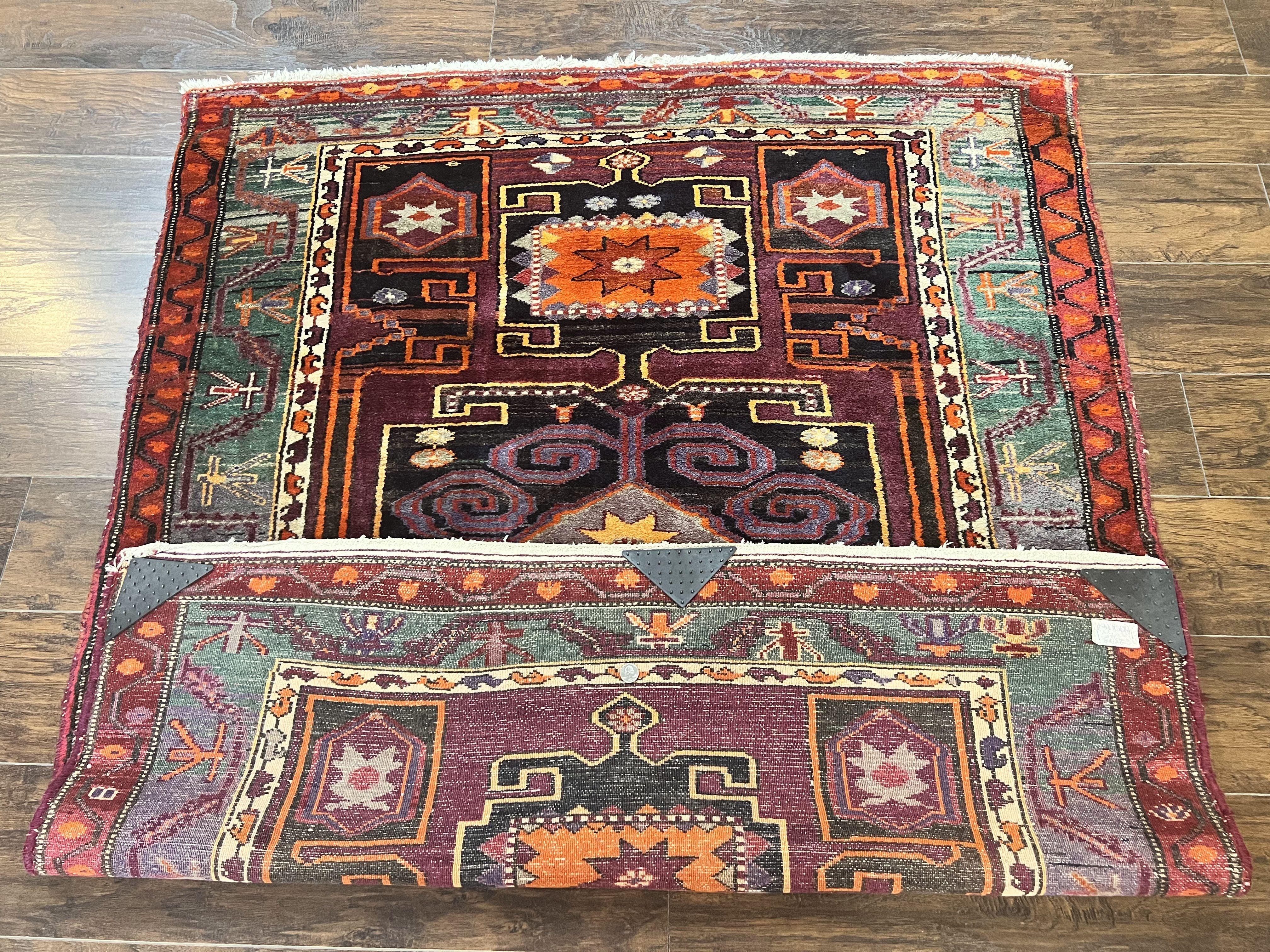 Persian Tribal Rug 5x6, Persian Nahavand Rug, Purple, Geometric Vintage Wool Handmade Carpet - Jewel Rugs