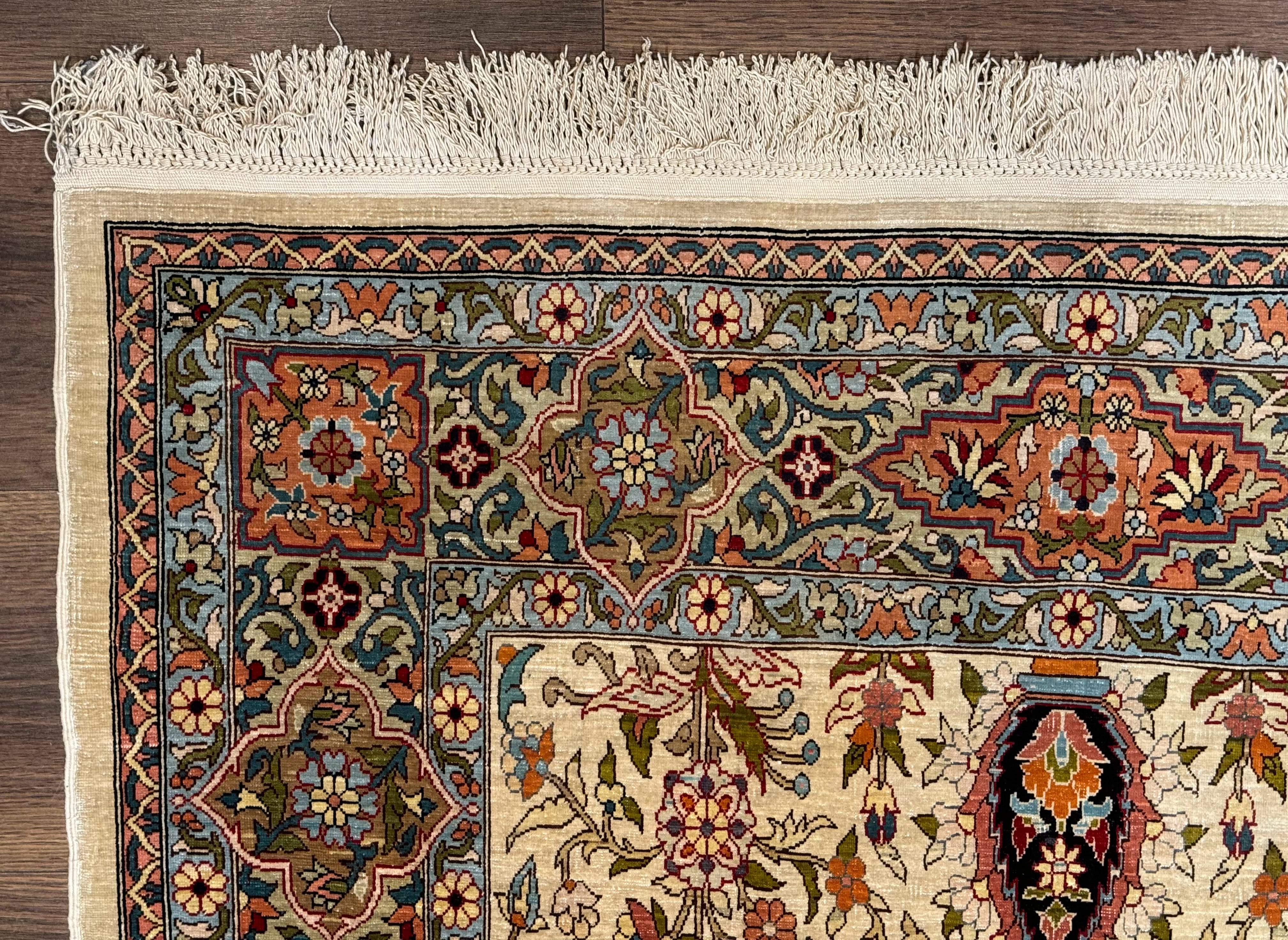 Rare Turkish Hereke Silk Rug 3x5, Tree of Life Persian Vase Design, Very Fine 440 KPSI, Signed - Jewel Rugs