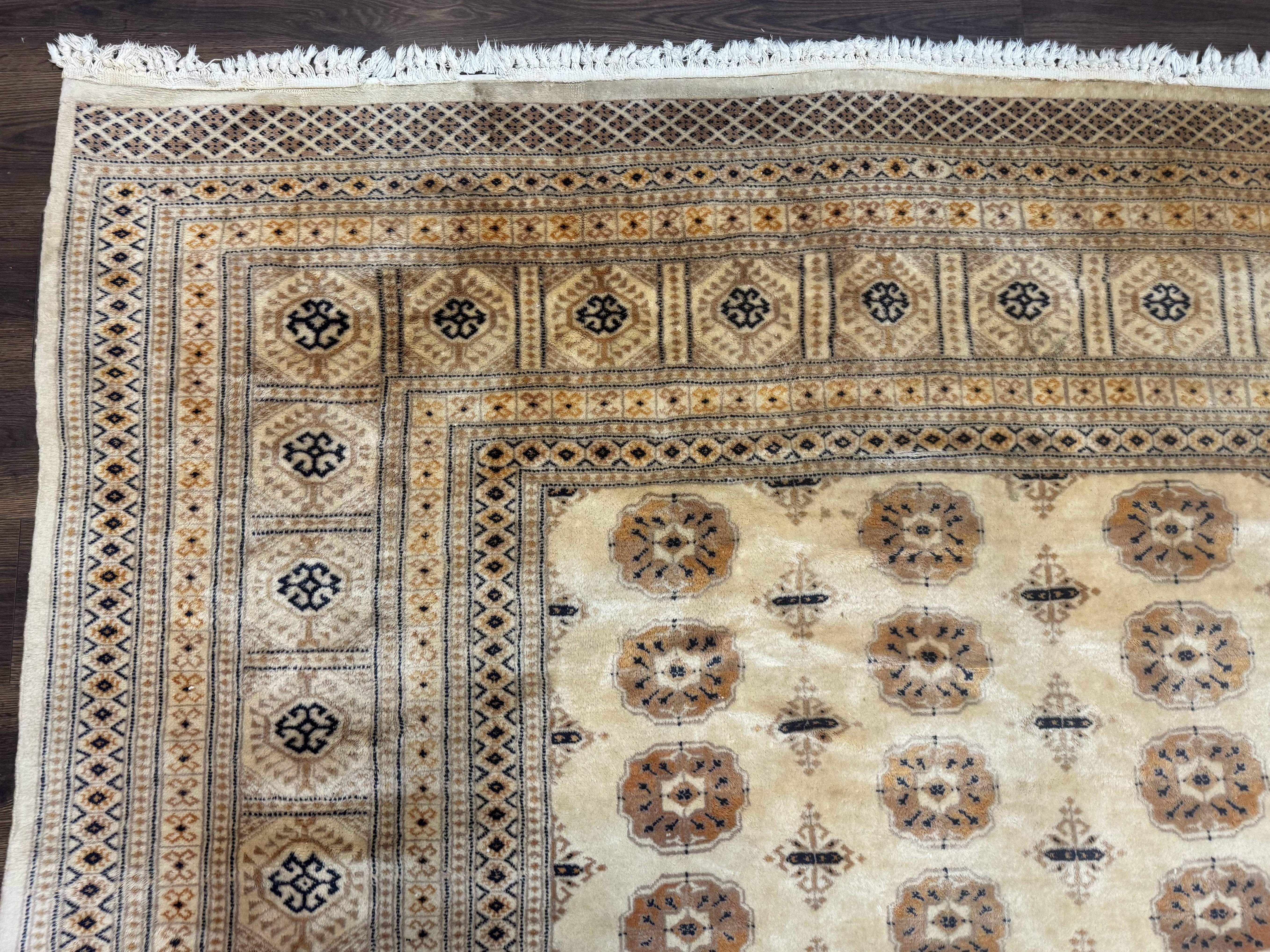 Pakistani Turkoman Bokhara Rug 8x12, Beige Vintage Tribal Wool Carpet - Jewel Rugs