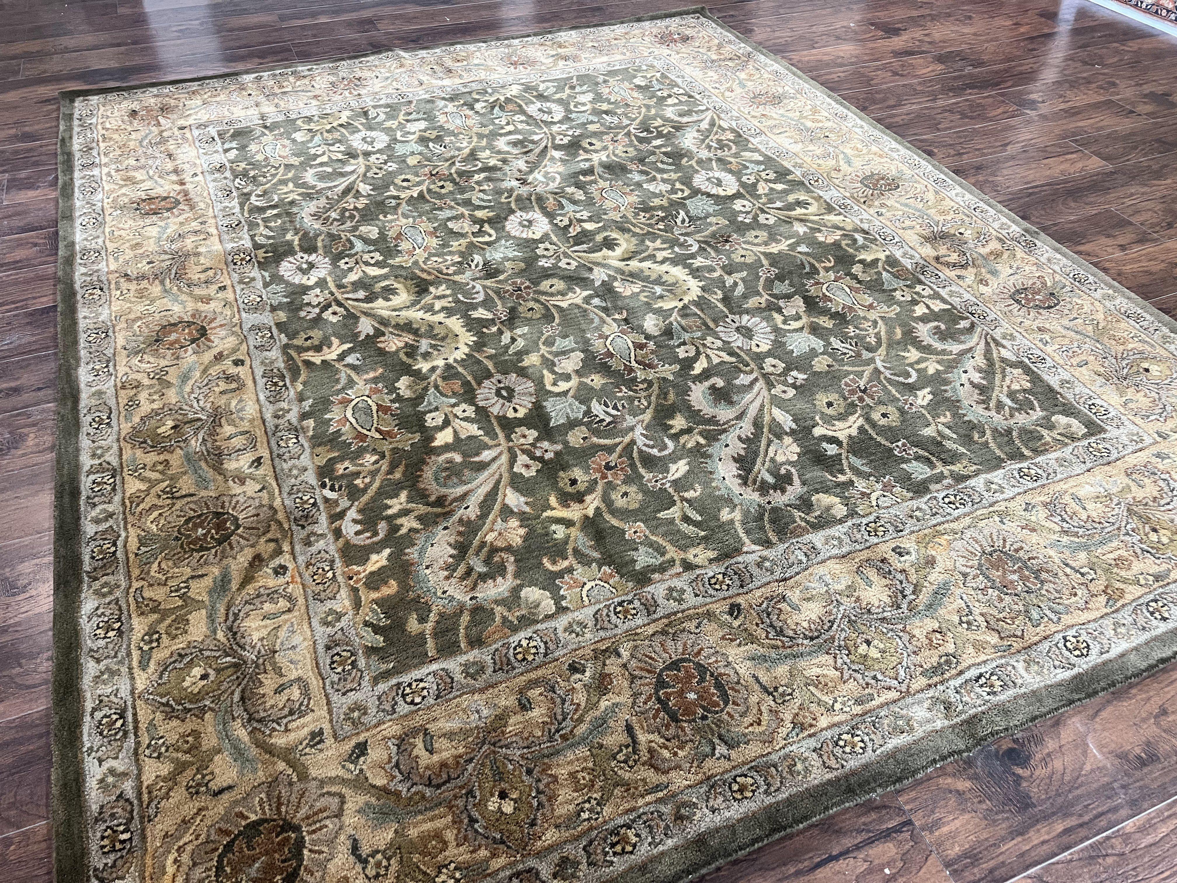 Pottery Barn Rug 8x10, Wool Hand Tufted Vintage Indian Carpet, Room Sized Wool Pile Floral Rug - Jewel Rugs
