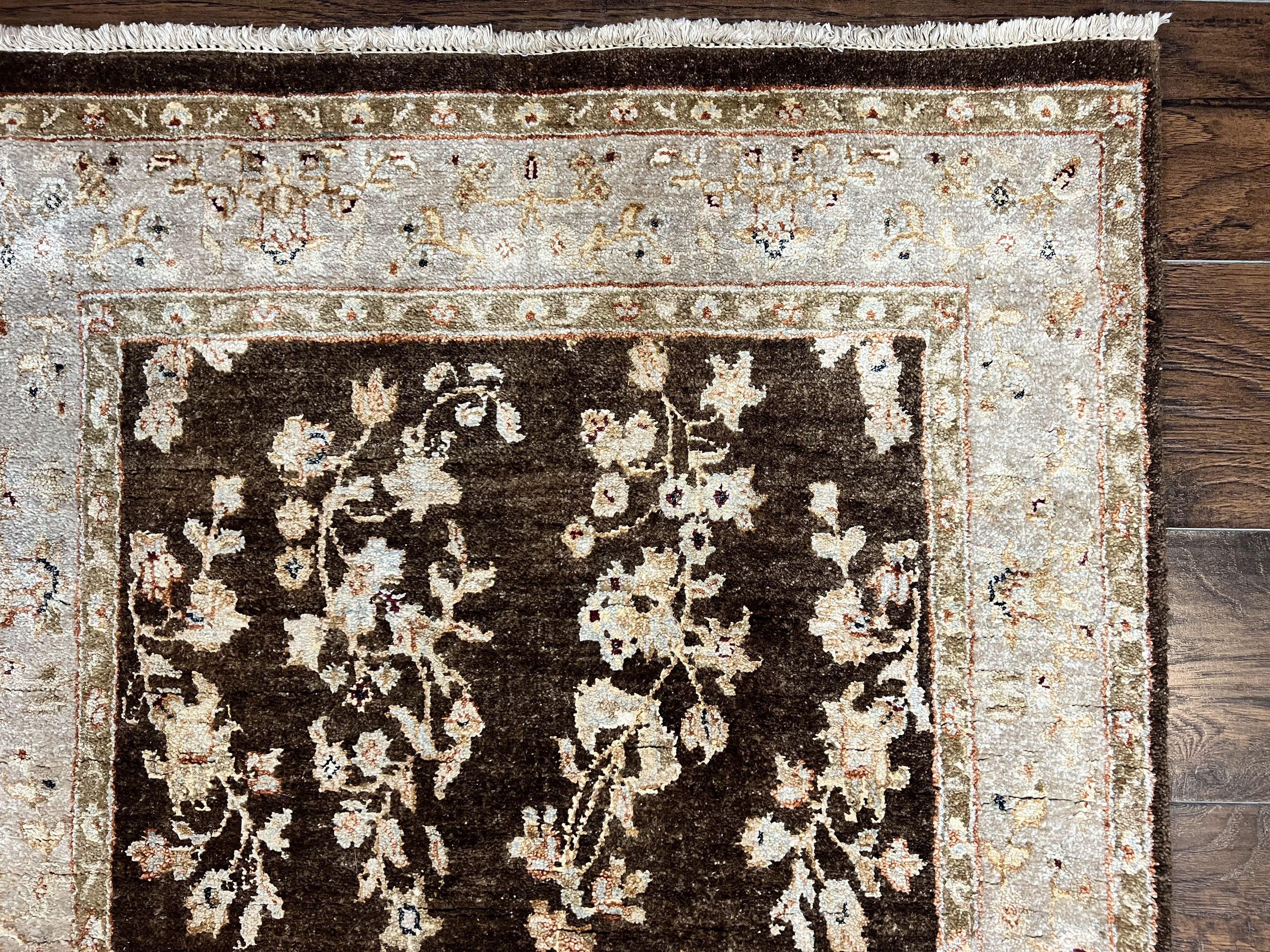 Peshawar Runner Rug 3 x 20, Wool Hand Knotted Vintage Pakistani Carpet, Brown & Taupe, Chobi Mahal Floral Rug, Extra Long Hallway Runner - Jewel Rugs