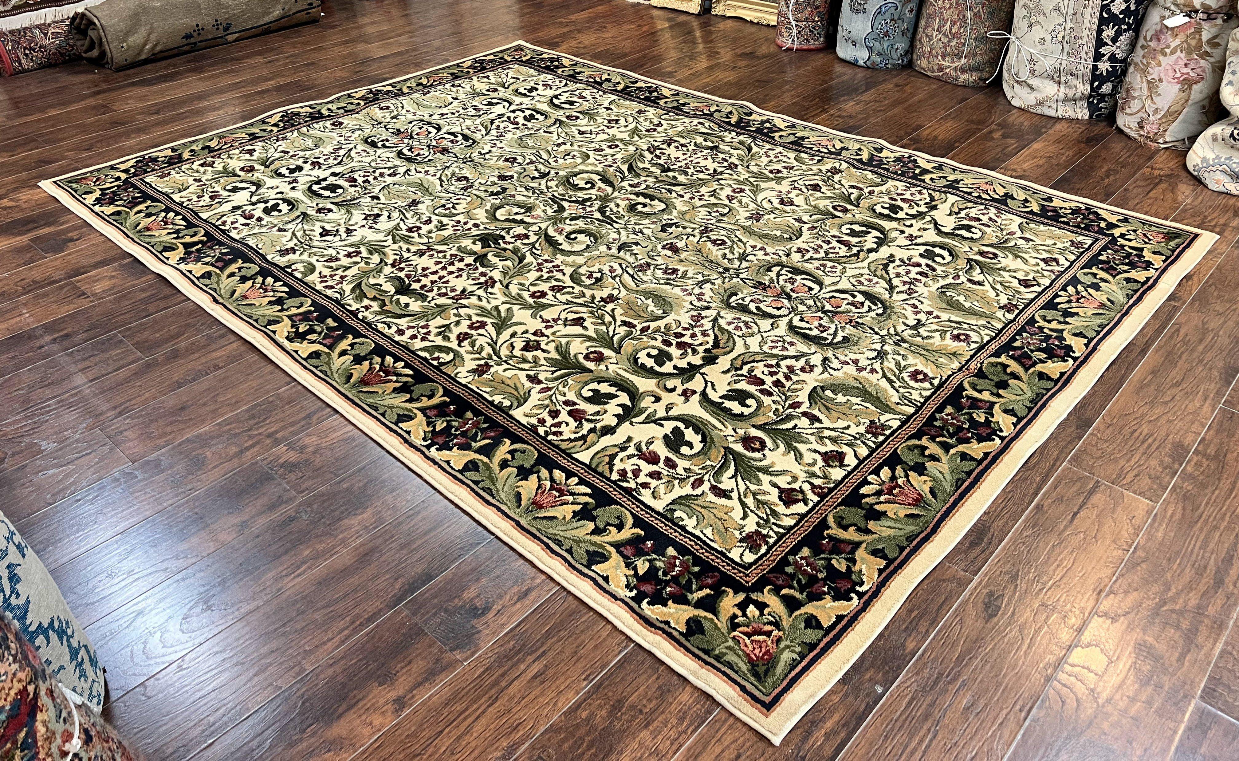 Oriental Rug 8x11, Floral Pattern, Ivory and Black - Jewel Rugs