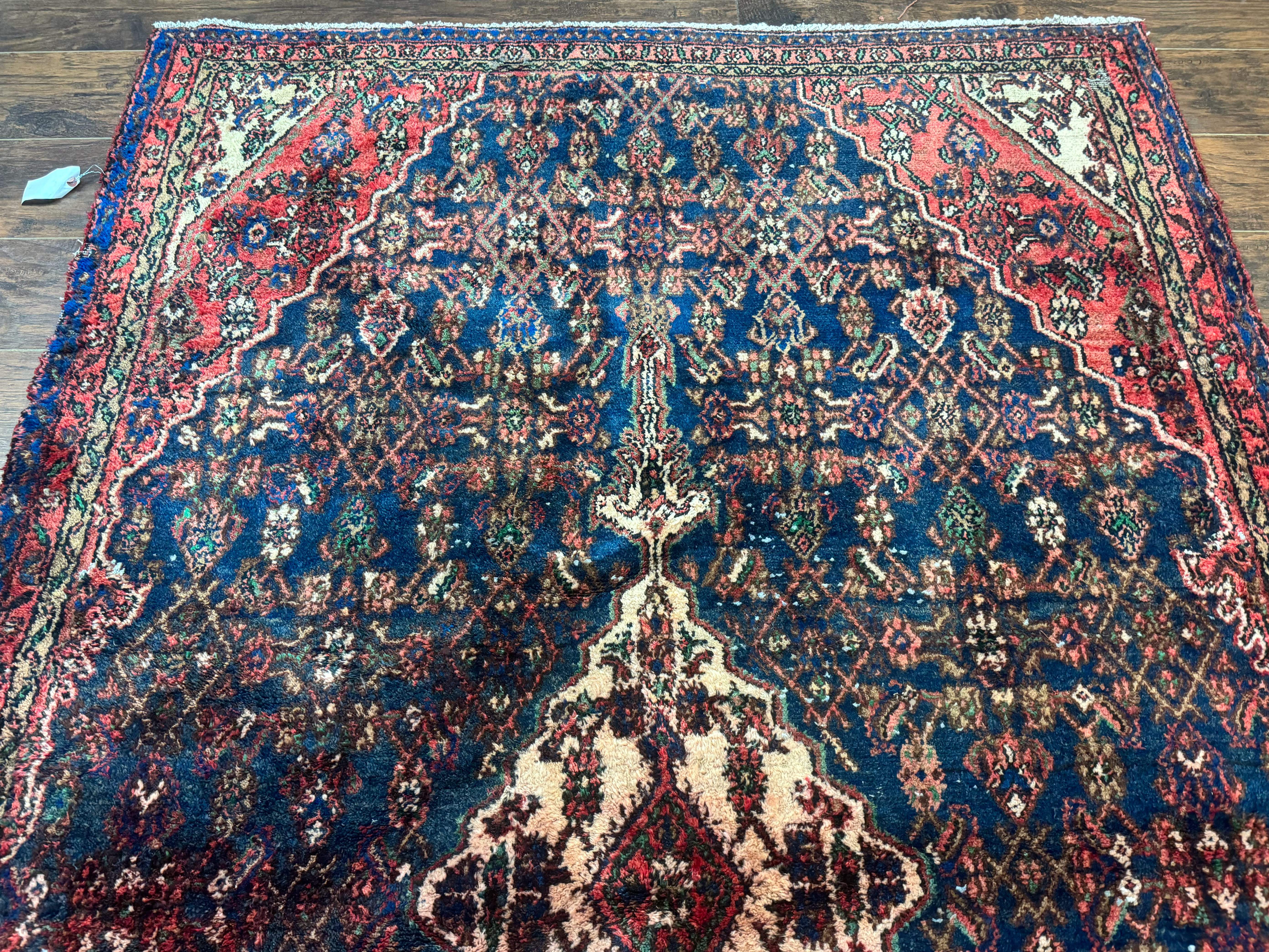 Antique Persian Hamadan Rug 6x9 – Blue and Red, Hand-Knotted Wool Carpet - Jewel Rugs