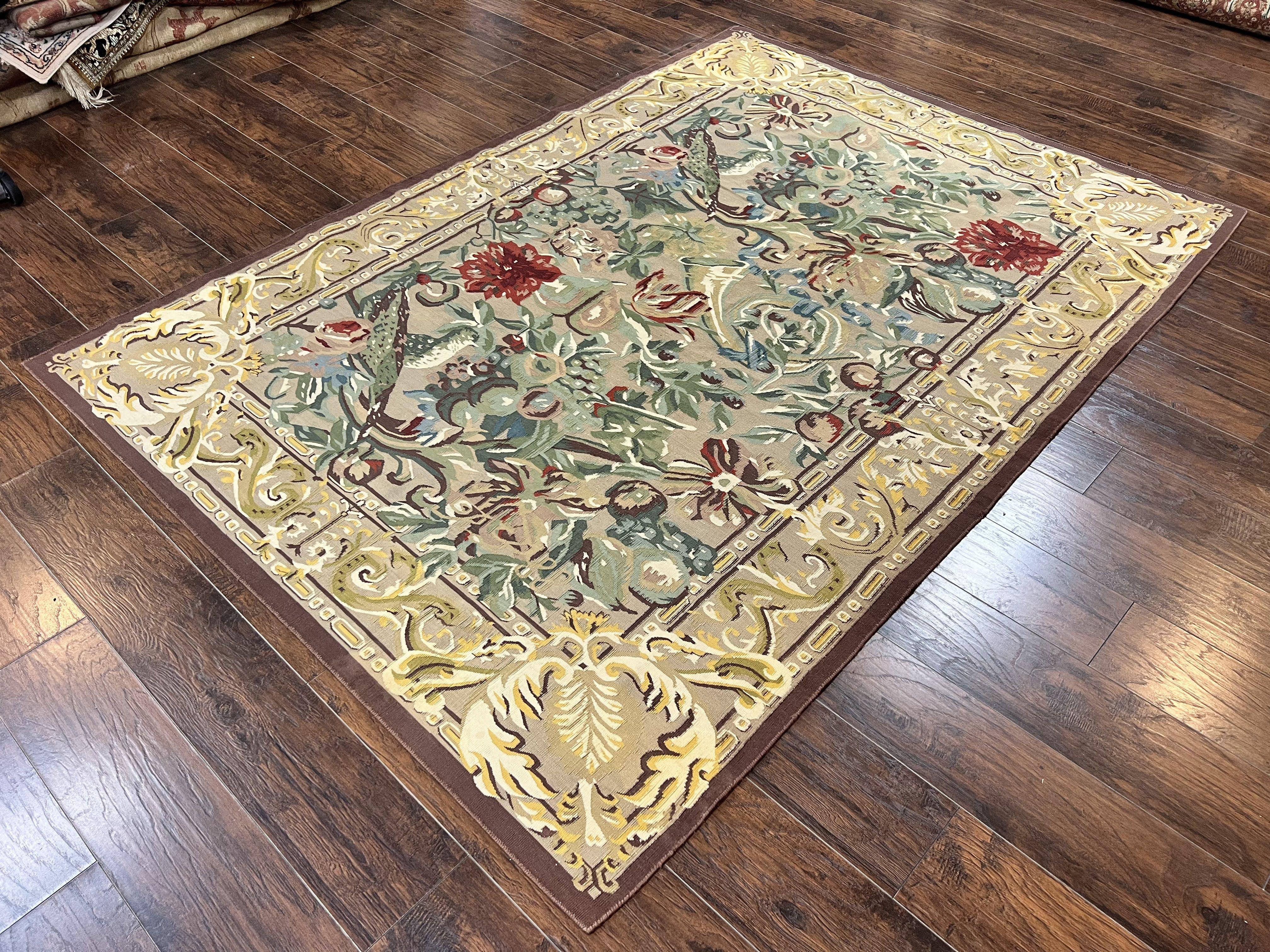 Ralph Lauren Kilim Wool Rug 6x9, Handmade Hand-woven Vintage Ralph Lauren Carpet, Birds and Flowers, Area Rug 6 x 9 Flatweave Carpet - Jewel Rugs