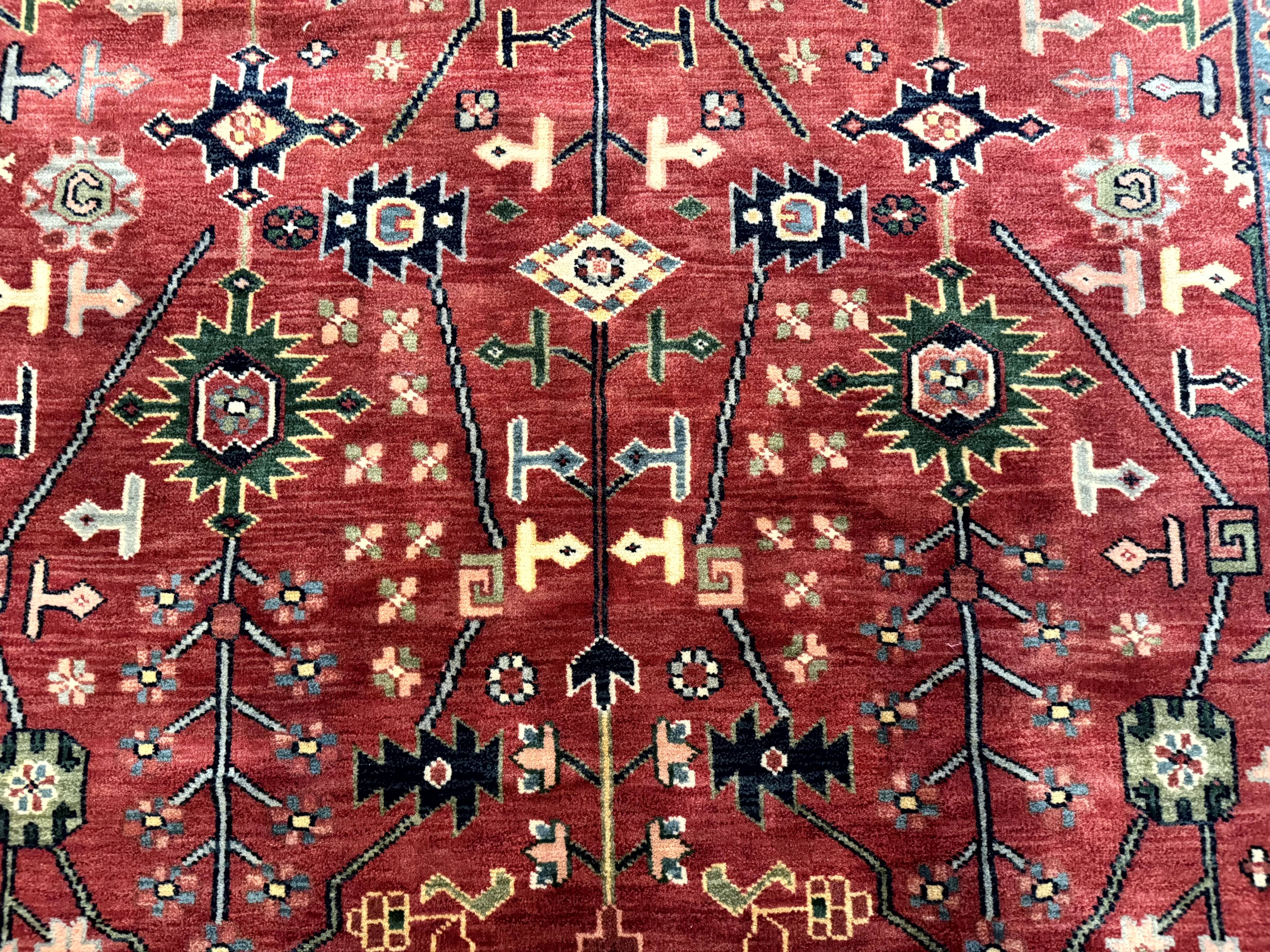 Indo Persian Heriz Serapi Rug 6x8, Rust Red and Navy Blue, Allover Pattern - Jewel Rugs