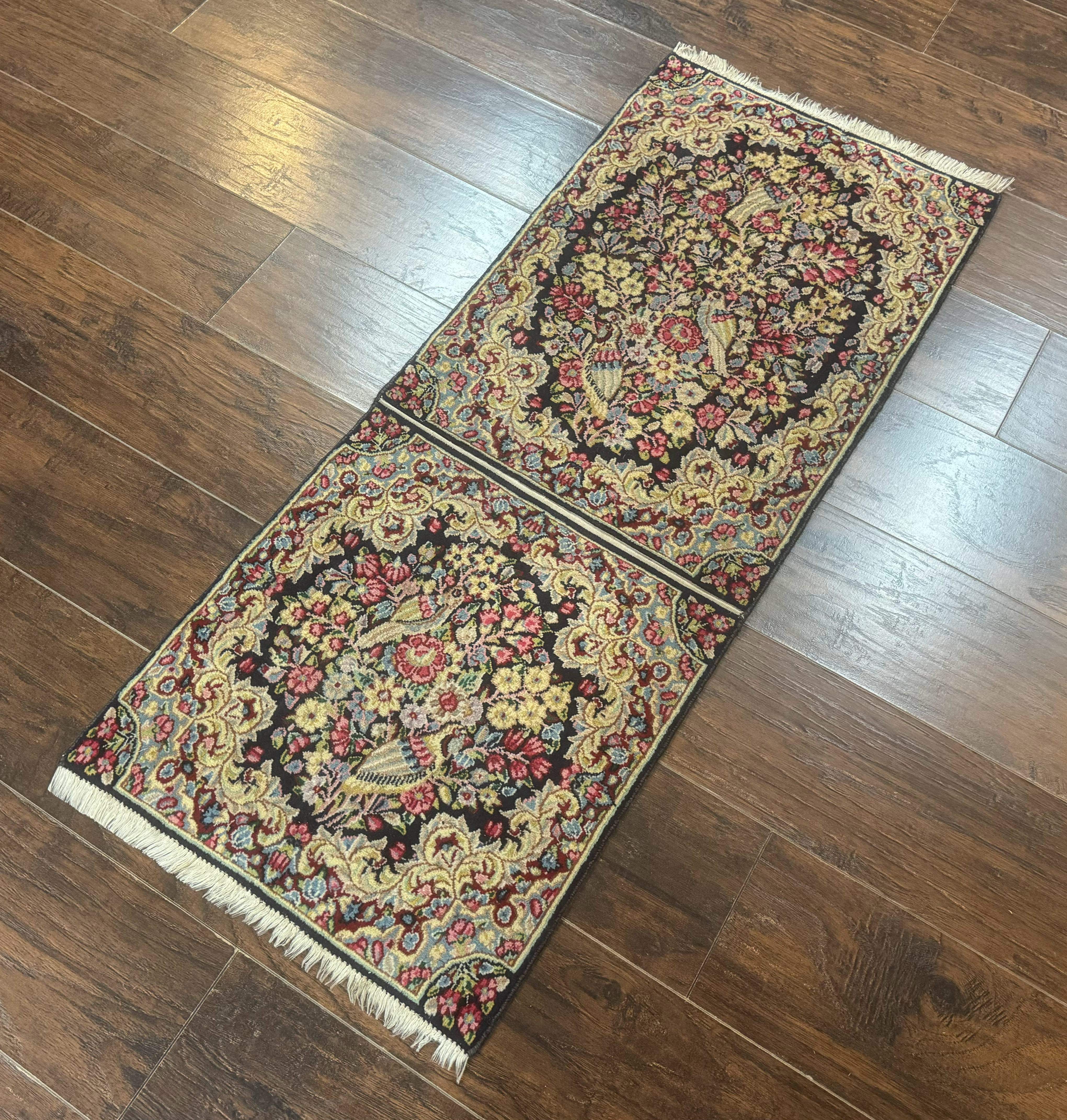 Persian Kerman Double Bag Face Rug, Floral, Birds, Very Fine 225 KPSI, Wool Handmade - Jewel Rugs
