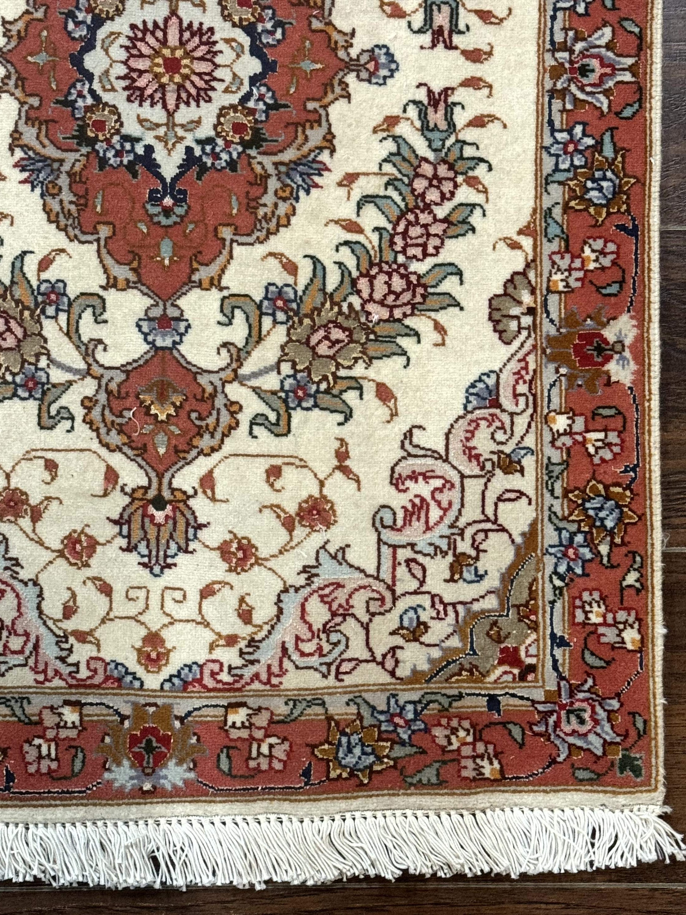 Persian Tabriz Rug 2x3 – Ivory and Salmon, Fine 310 KPSI, Small Accent Rug - Jewel Rugs