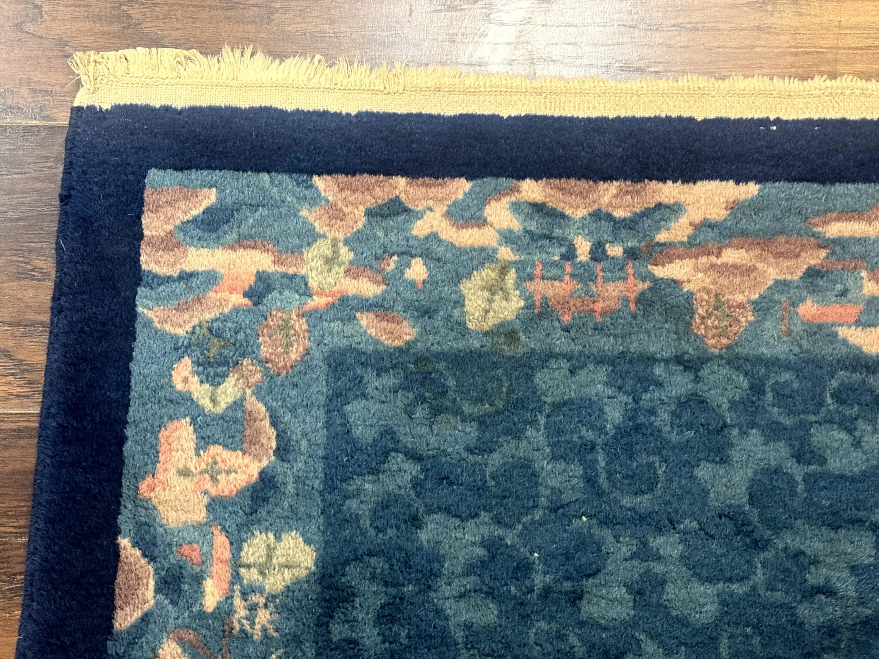 Blue Chinese Rug 2.6 x 4, Fete Rug, Peking Rug, Chinese Wool Rug, Art Deco Carpet - Jewel Rugs