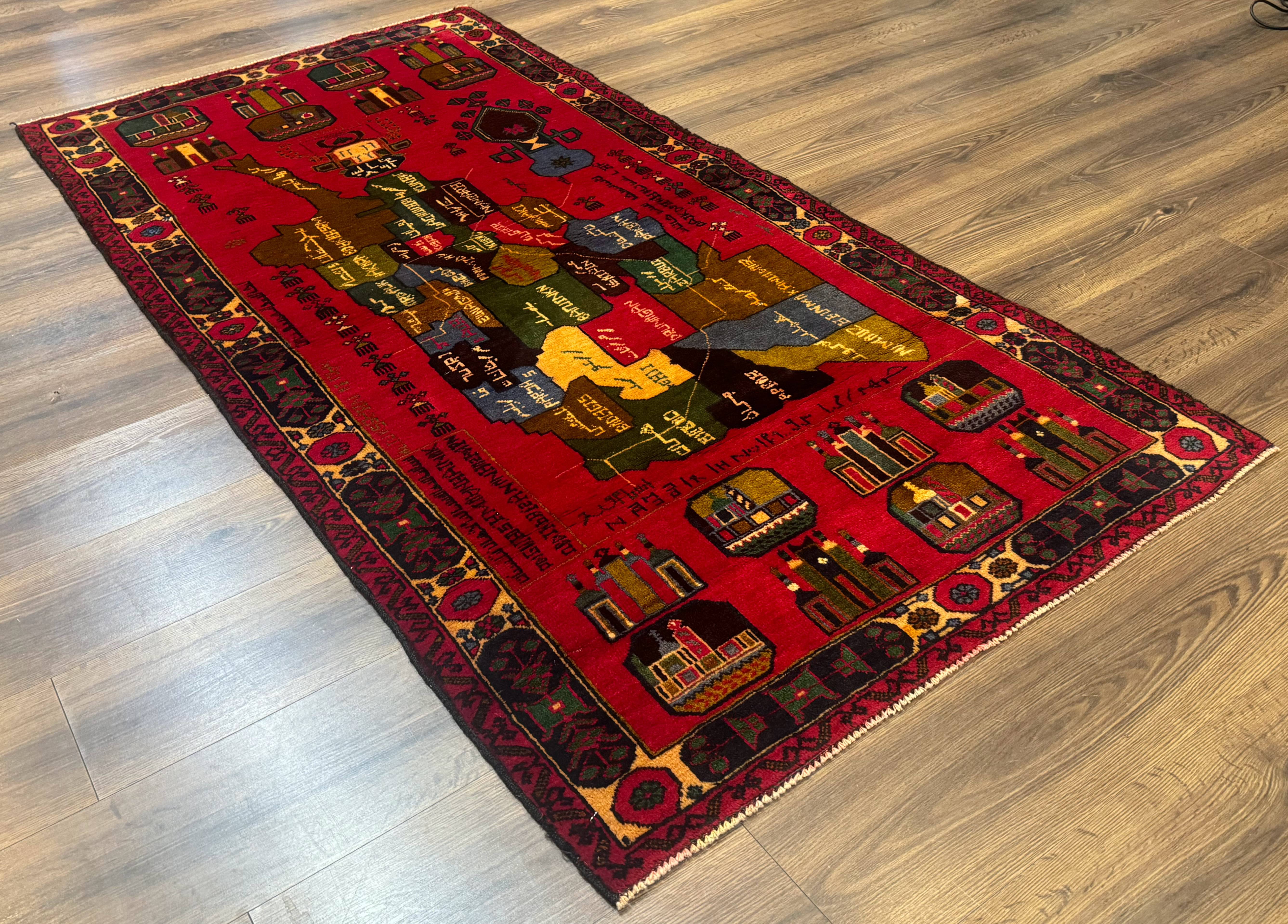 Red Afghan Balouch Rug 3x7, Tribal, Map of Afghanistan Depiction, Handmade, New - Jewel Rugs