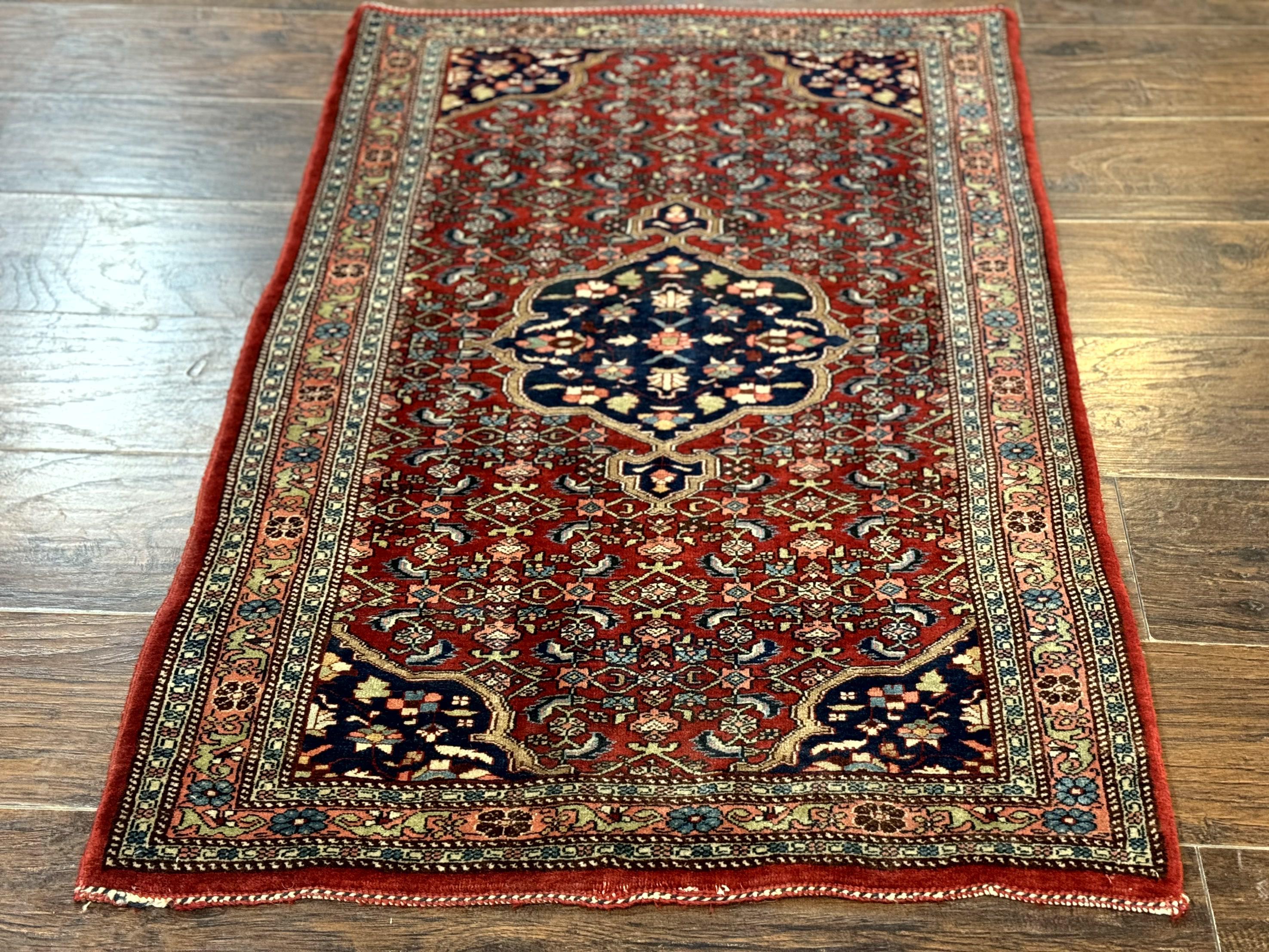 Persian Bidjar Rug 2.7 x 4, Red and Navy Blue, Small Persian Area Rug, Semi Antique - Jewel Rugs