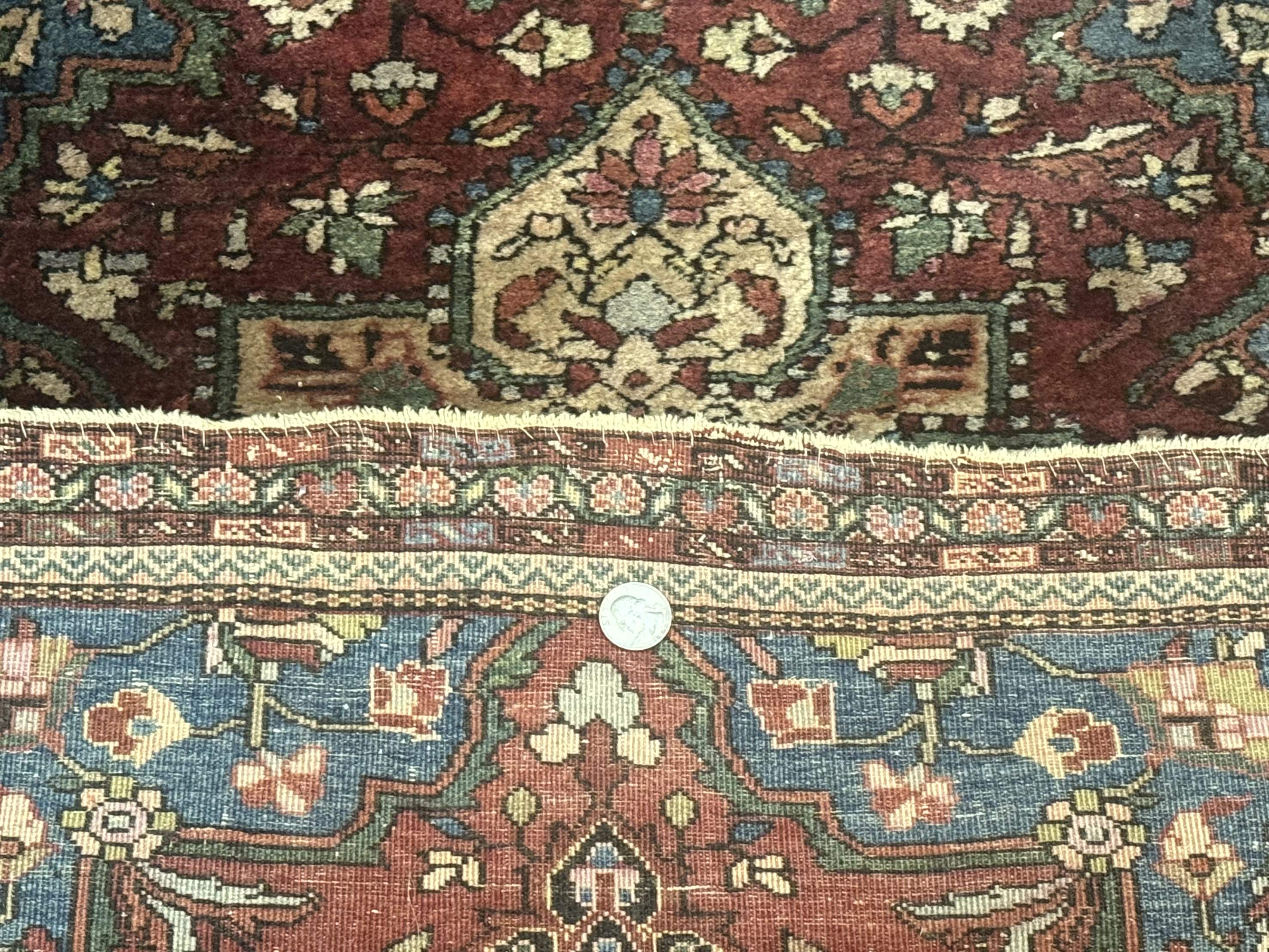 Sarouk Farahan Rug 2x3 - Rust Red and Light Blue, Handmade Wool Persian Small Scatter Rug, Antique, 225 KPSI - Jewel Rugs