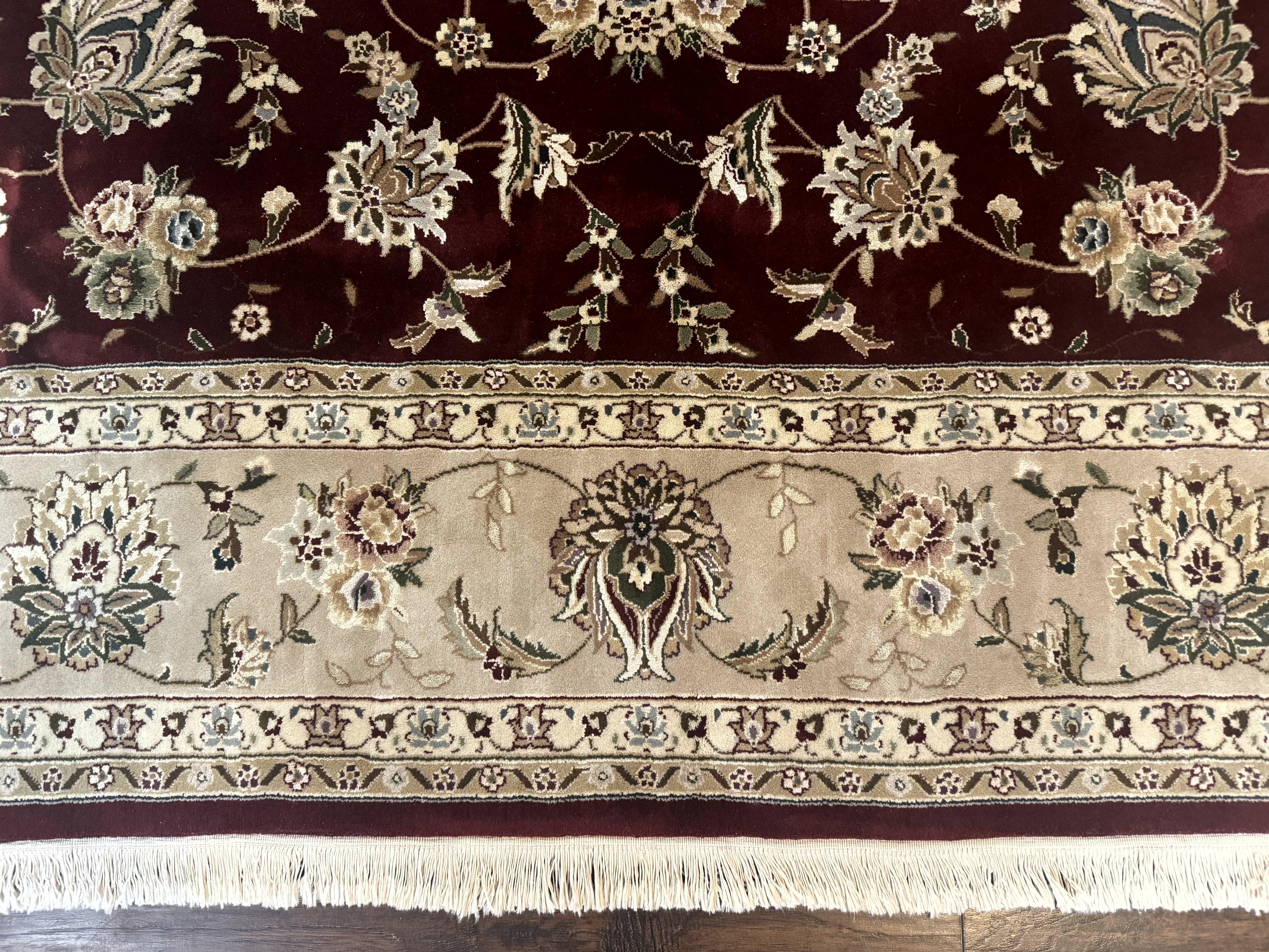 Maroon Persian Rug 8x10, Floral Allover, Traditional Area Rug, Wool and Silk Highlights, Sino Persian Carpet - Jewel Rugs