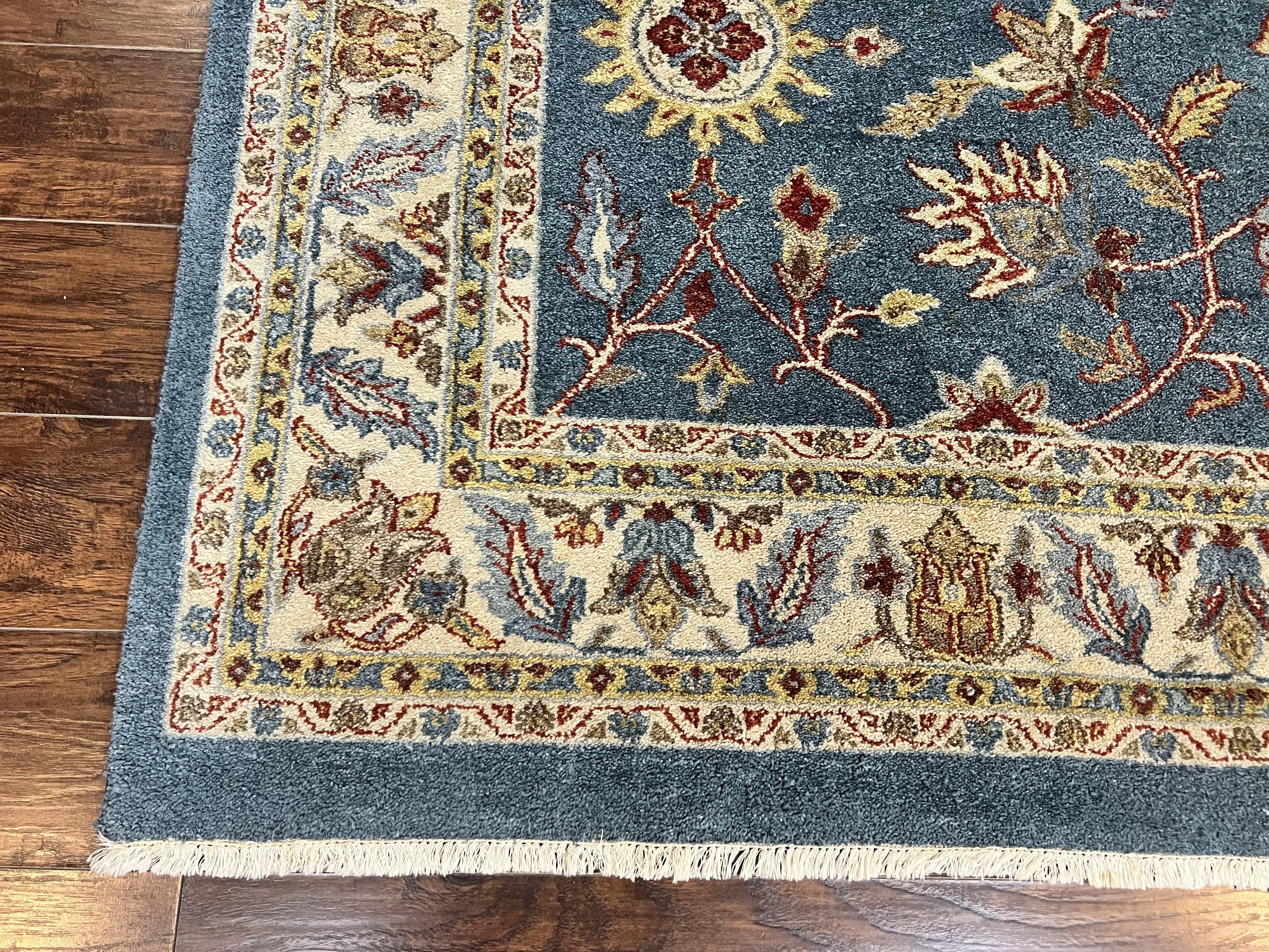 Indo Persian Rug 8x10, Blue Oriental Carpet, Floral, Handmade Vintage Wool Rug - Jewel Rugs