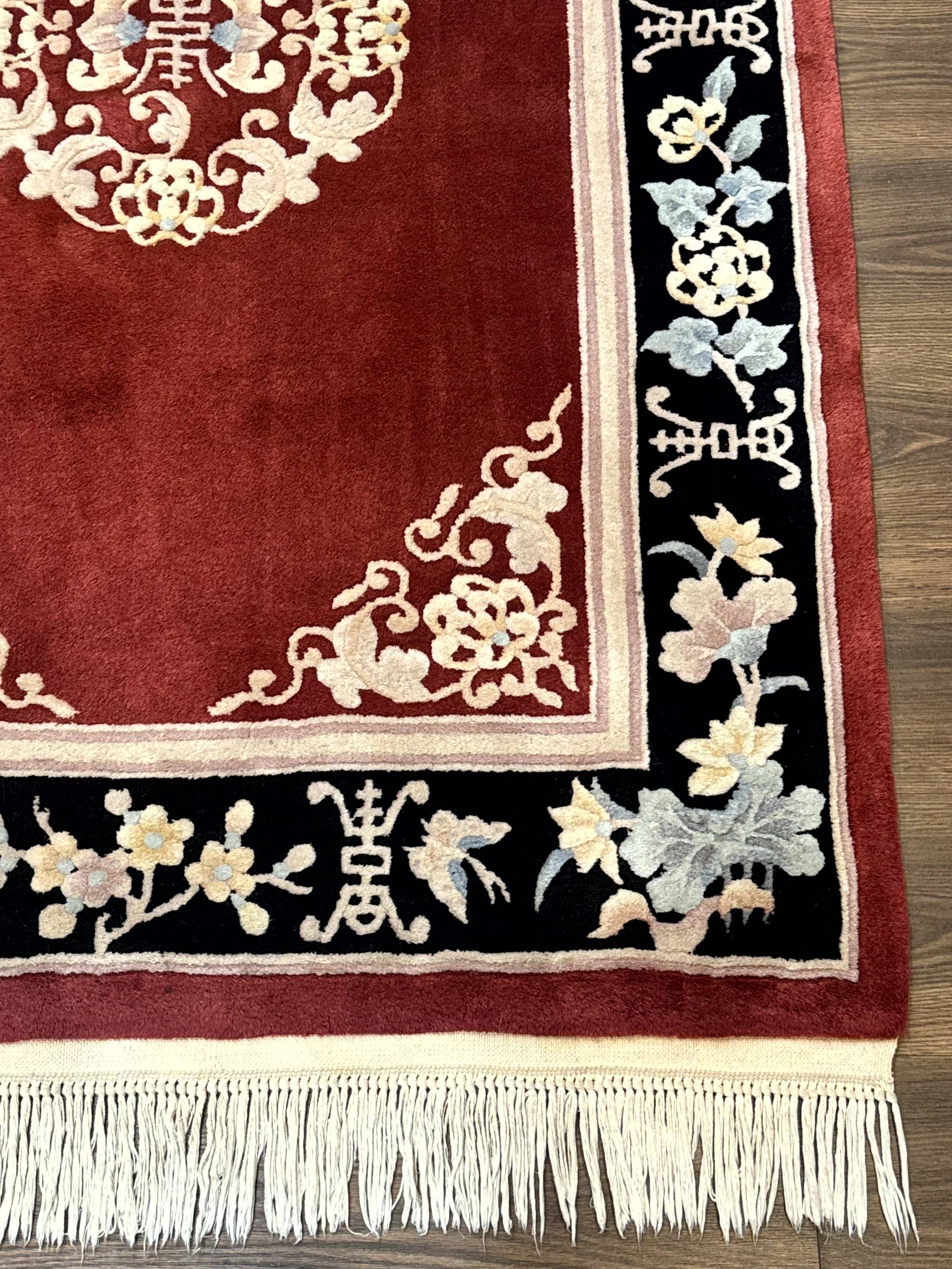 Chinese Wool Rug 4x6, Maroon and Black, Butterflies, Chinese Oriental Carpet, 90 Line Rug - Jewel Rugs
