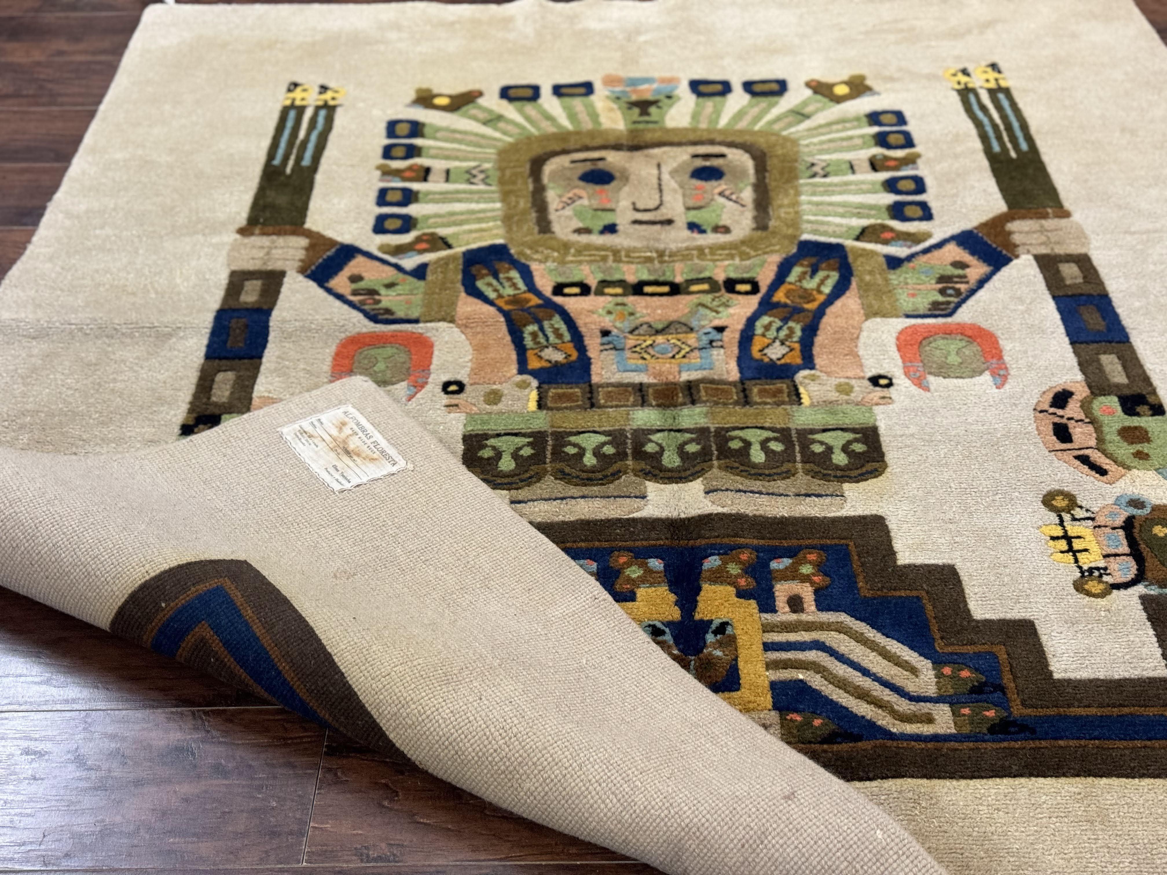 South American Rug 6x7, Unique Native American Design, Ivory, Ecuador Rug, Handmade Wool - Jewel Rugs