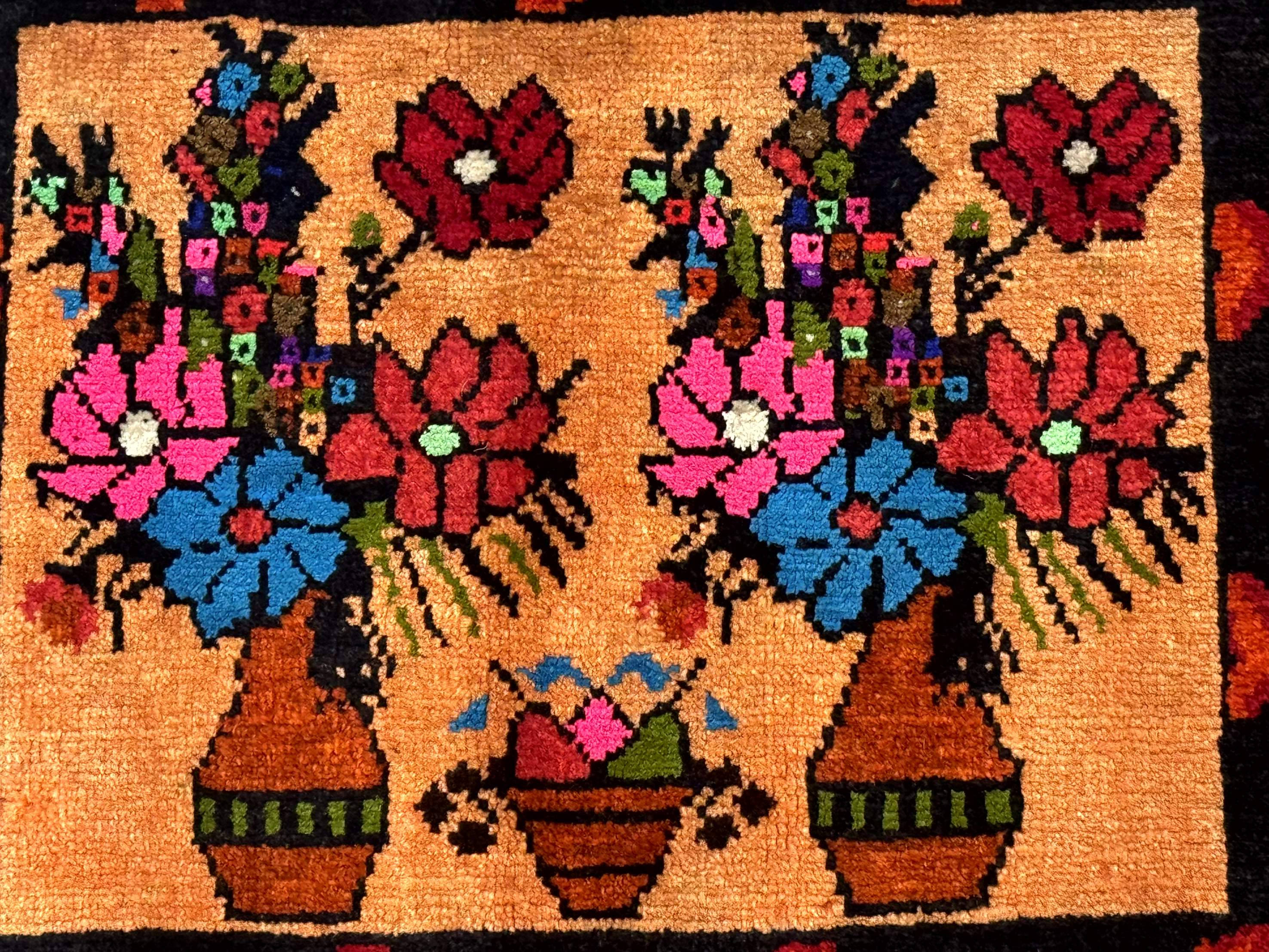 Small Persian Balouchi Rug 2x2, Floral Vases, Tribal Rug - Jewel Rugs