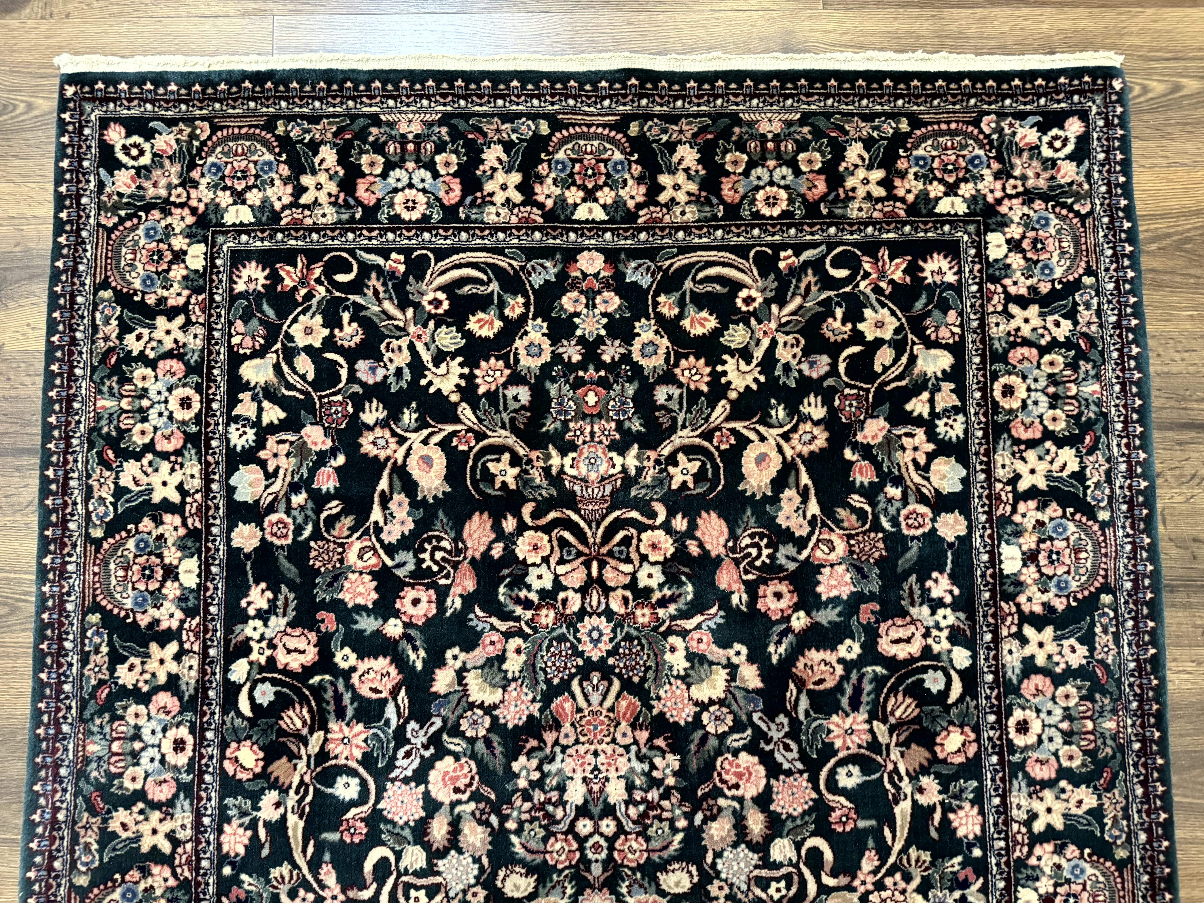 Pak Persian Rug 4x6, Dark Green, Floral Roses Allover, Very Fine 320 KPSI - Jewel Rugs