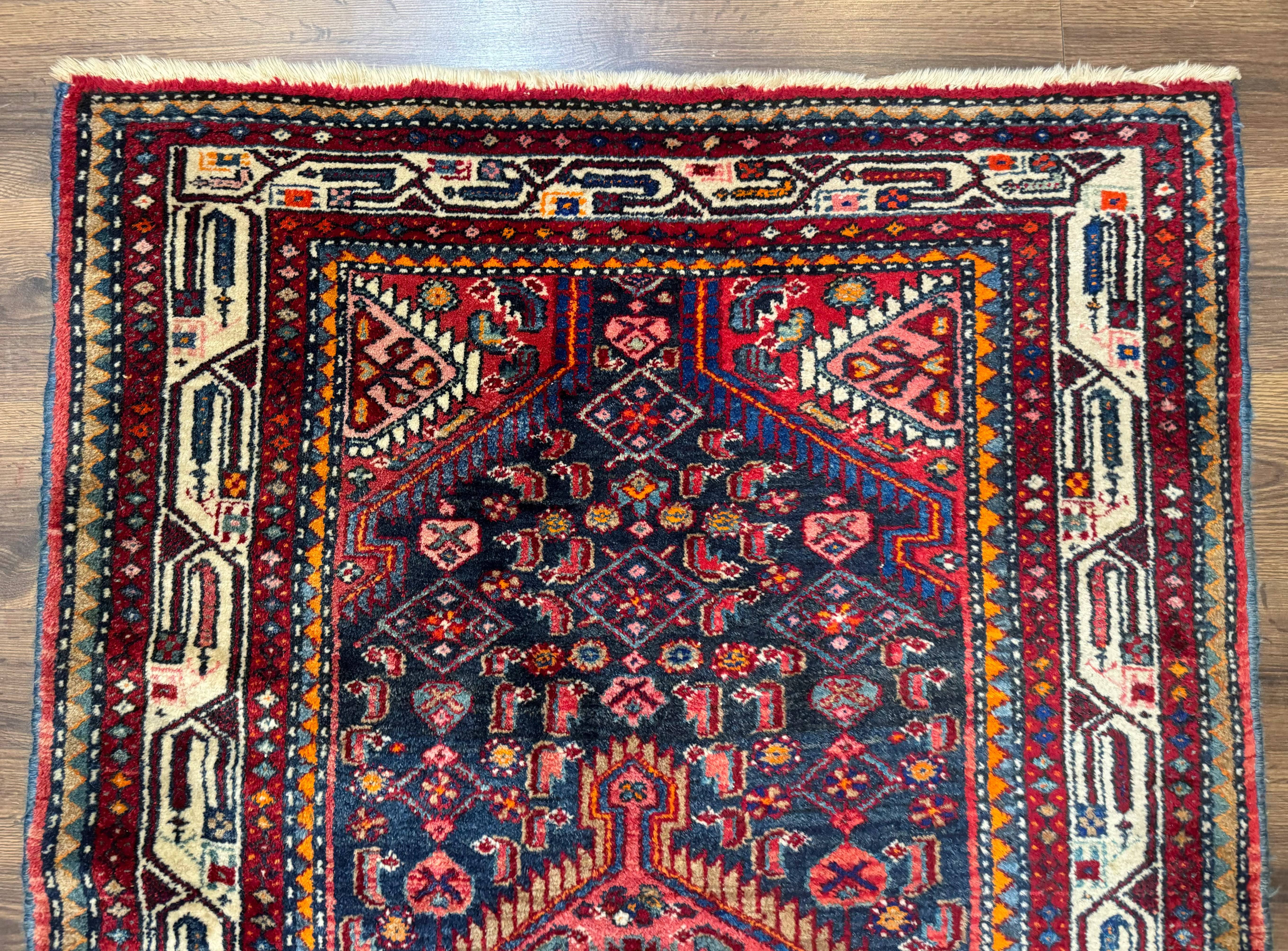 Antique Persian Hamadan Rug 4x6, Navy Blue, Village Tribal Rug - Jewel Rugs