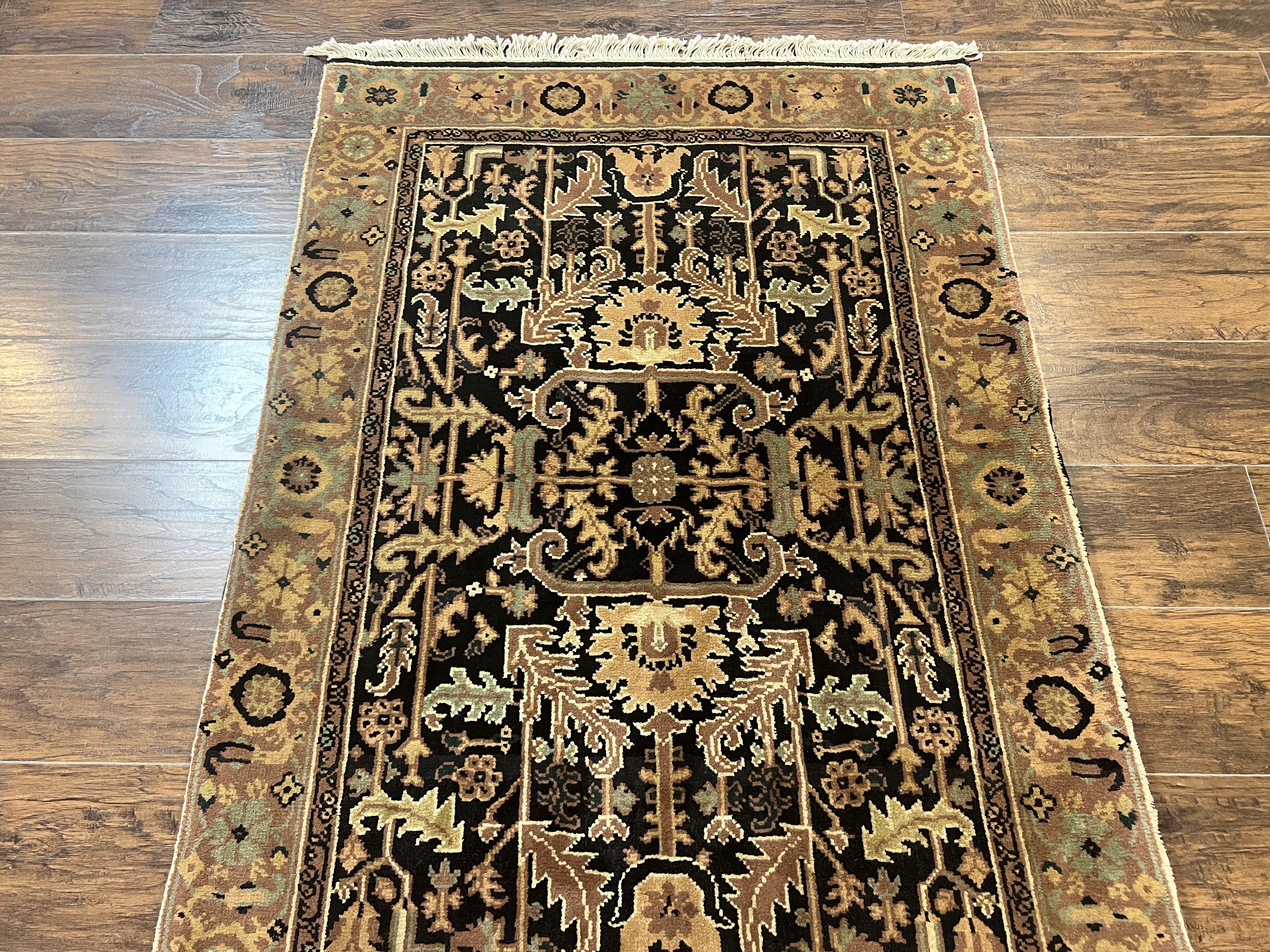 Heriz Rug 3.6 x 5, Handmade Vintage Wool Carpet, Couristan Carpet, Persian Design, Black - Jewel Rugs