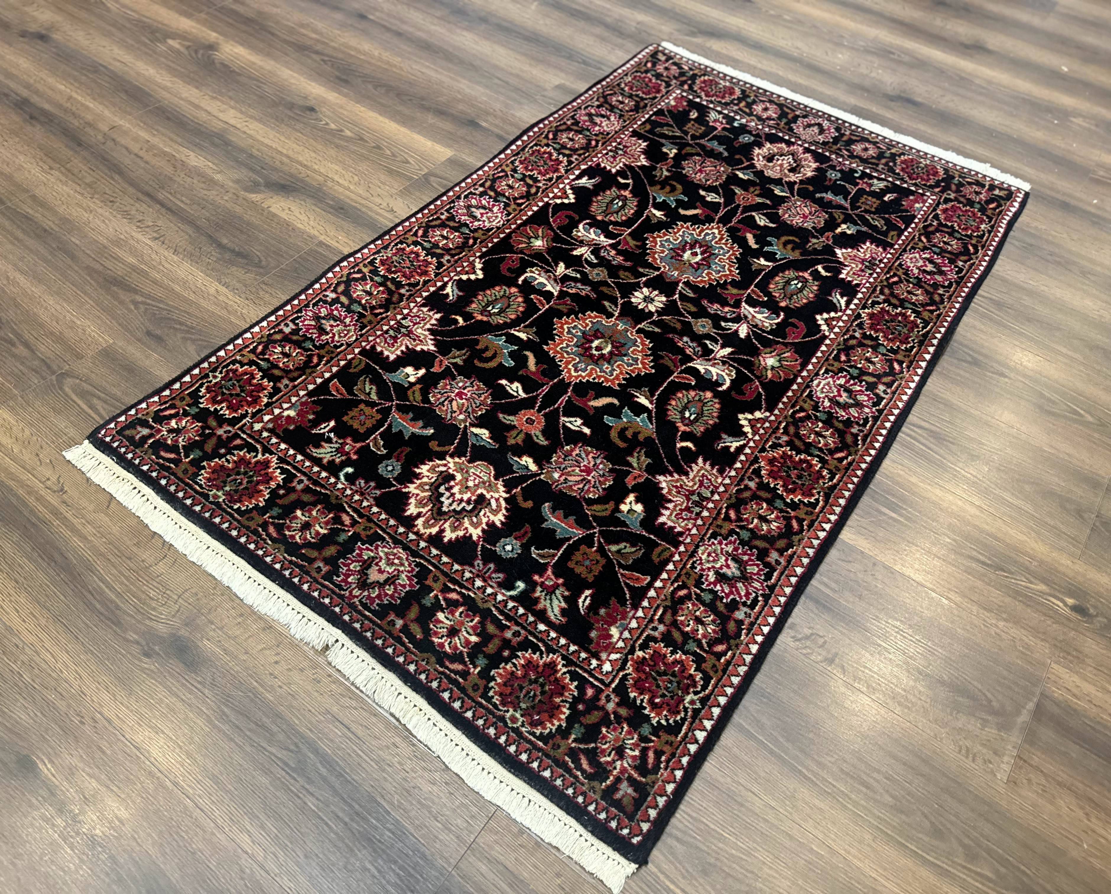 Indo Persian Sarouk Rug 3x5, Black Traditional Oriental Carpet - Jewel Rugs