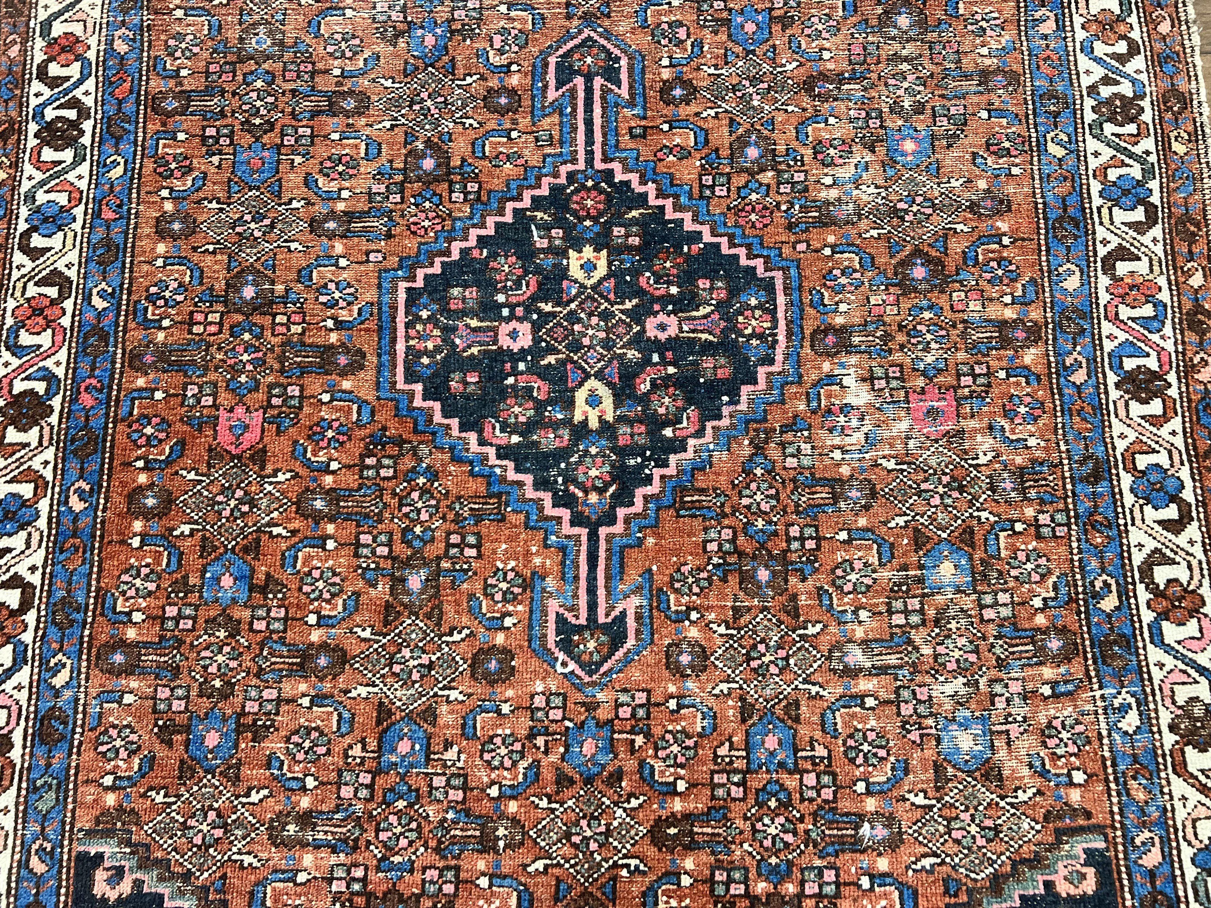 Red Persian Hamadan Rug 4x6, Wool Handmade Antique Carpet, Geometric Medallion Rug, Oriental Rug 4 x 6, Persian Tribal Rug, Hand Knotted Rug - Jewel Rugs