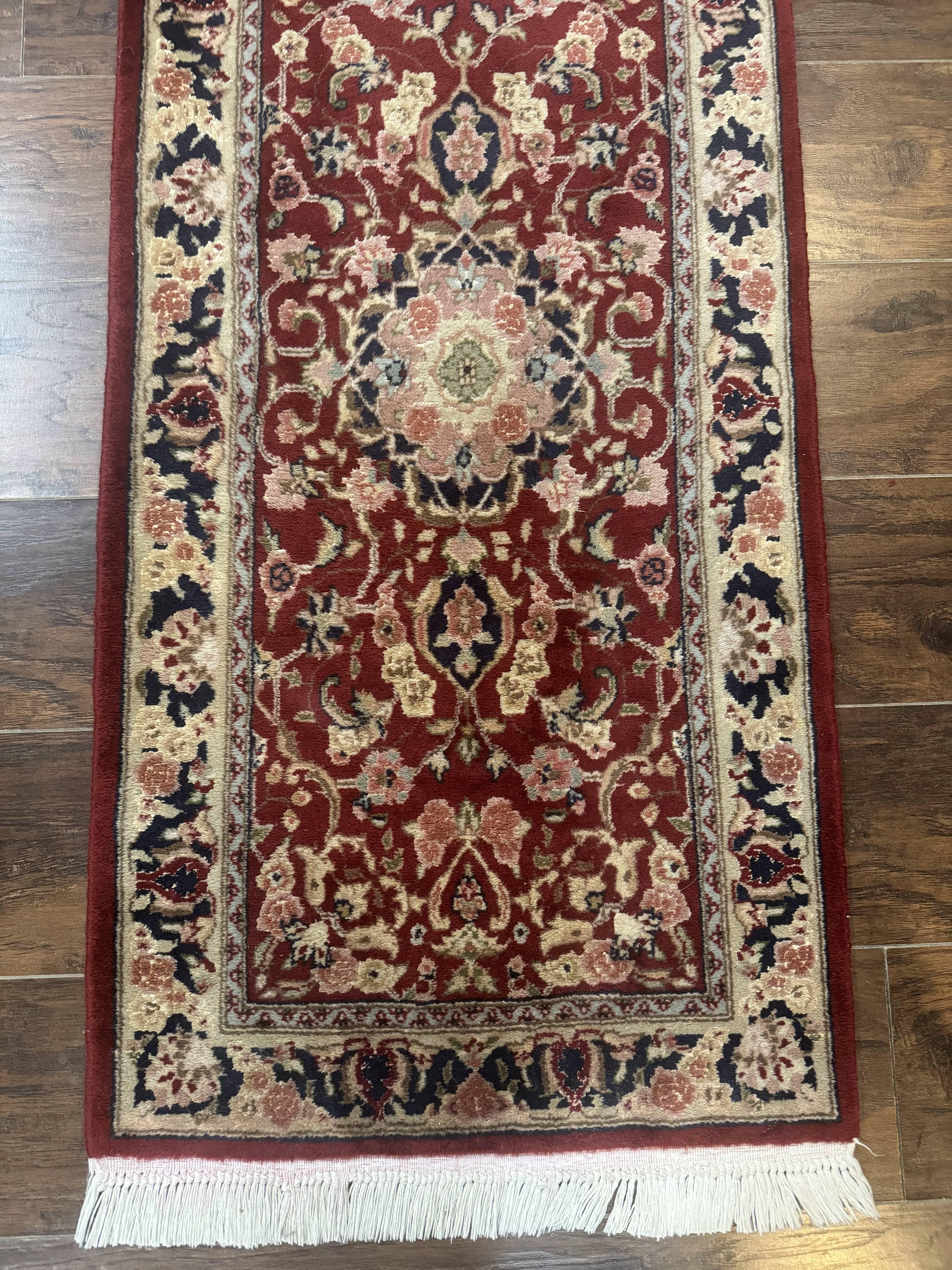 Short Runner Rug 2x6, Fine 200 KPSI, Red Floral Medallion, Wool and Silk Highlights, Persian Runner Rug, Traditional, Sino Persian - Jewel Rugs