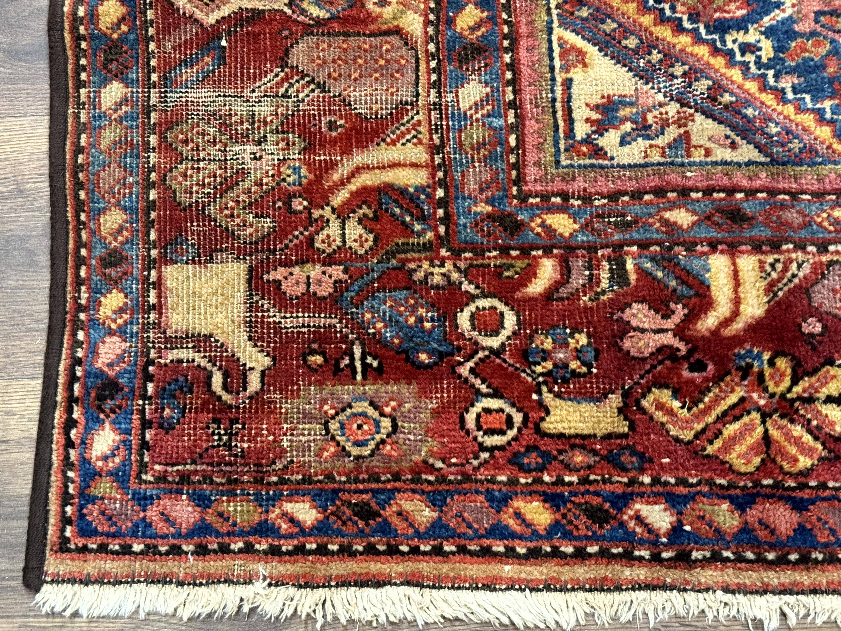 Antique Persian Rug 4x7, Blue and Red Malayer Carpet, Rare - Jewel Rugs
