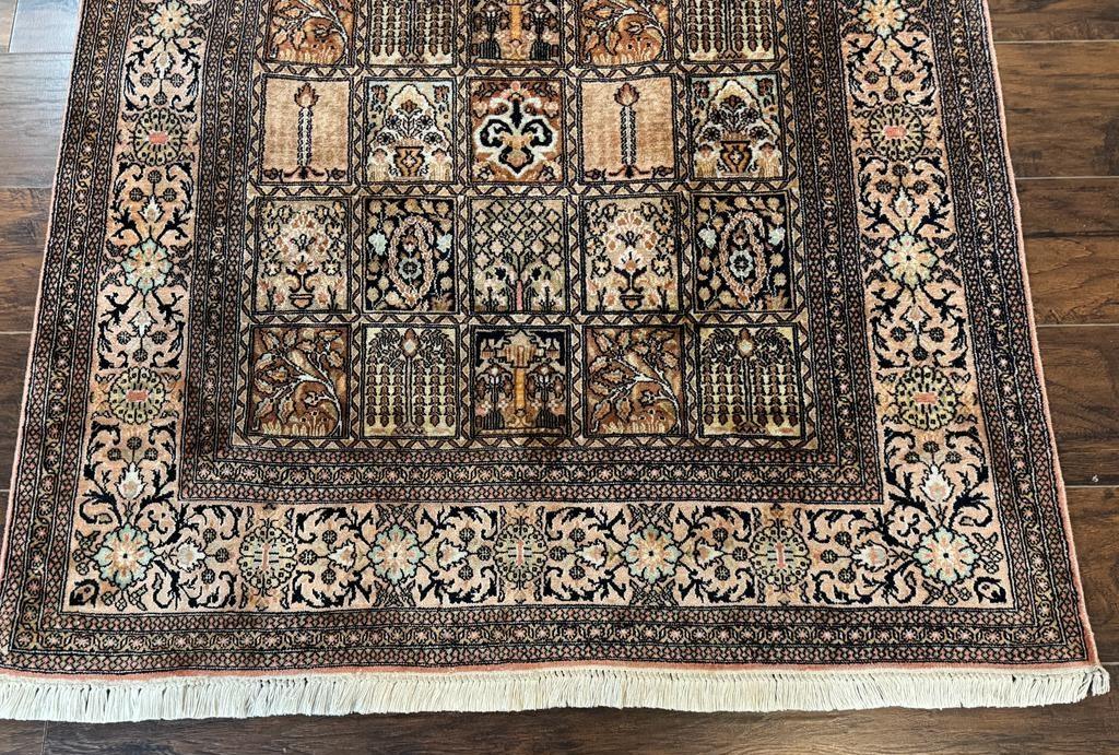 Indian Kashmiri Silk Rug 4x6, Panel Design, Multicolor, Fine - Jewel Rugs