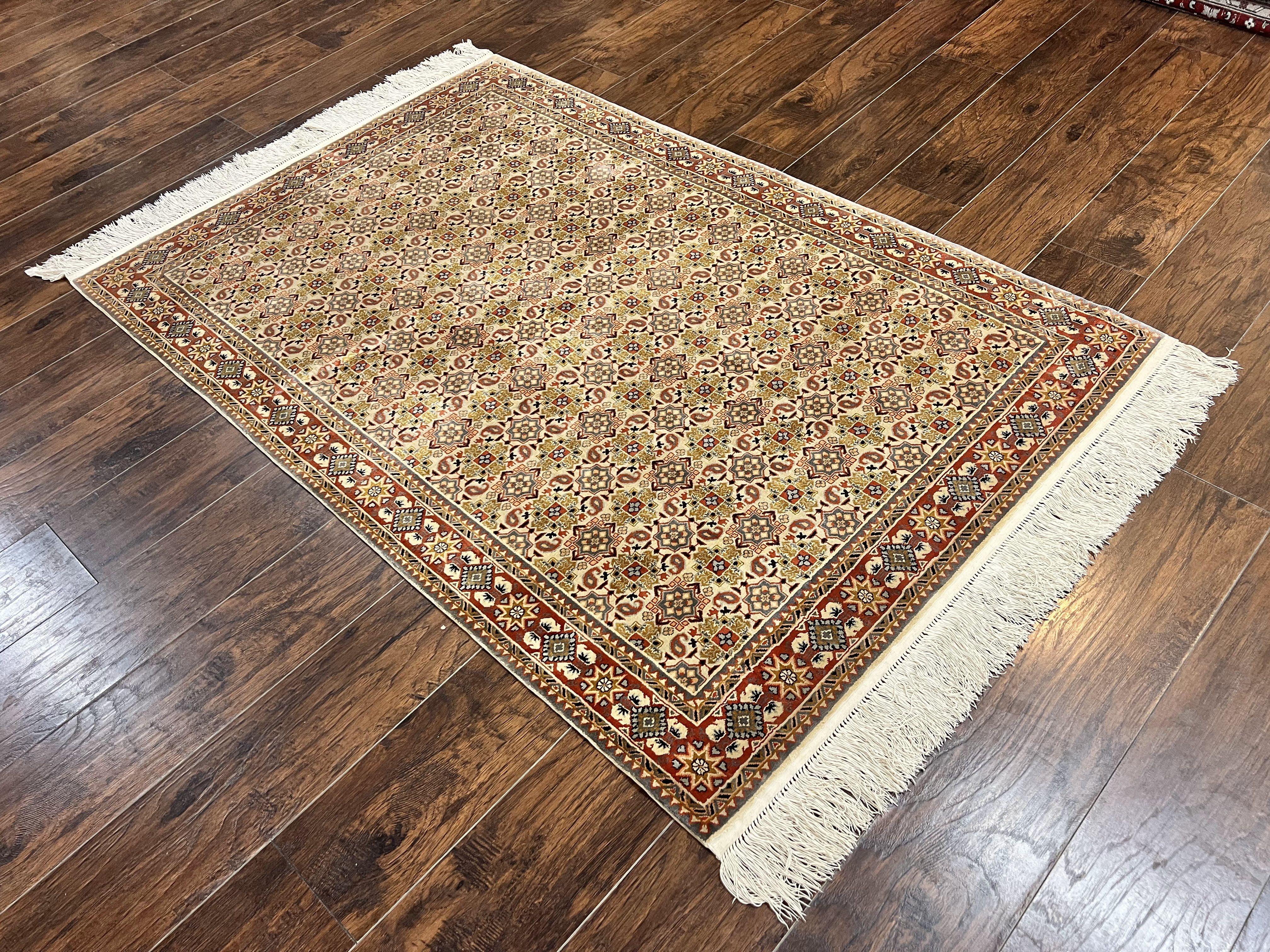 Turkish Kayseri Silk Rug 4x6, Hand Knotted Handmade Vintage Allover Pattern, Fine Silk Oriental Carpet 4 x 6 ft, Traditional Rug, Cream - Jewel Rugs