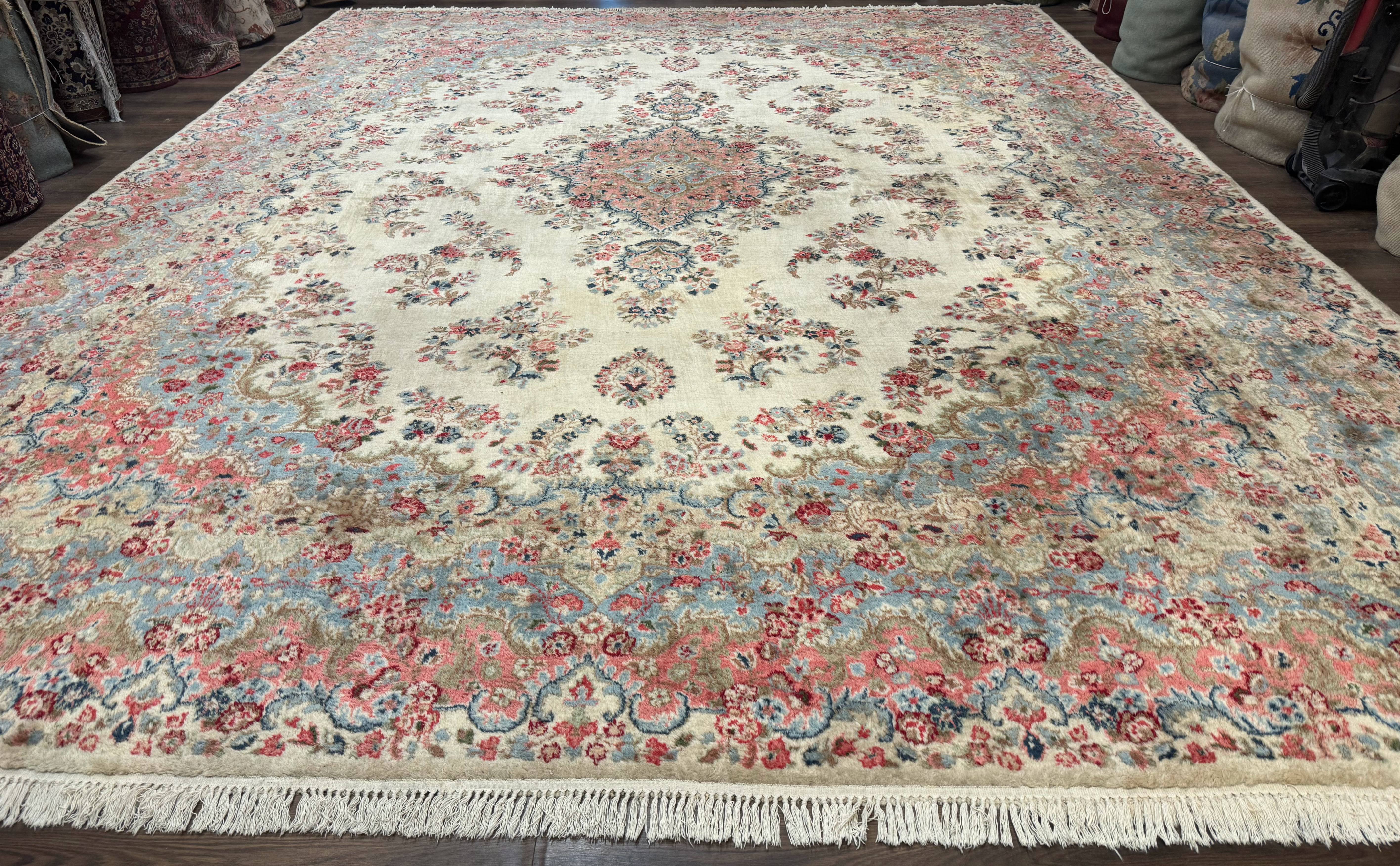 Palace Size Persian Kerman Rug 12x15, Floral, Semi Antique, Hand Knotted Wool Carpet - Jewel Rugs