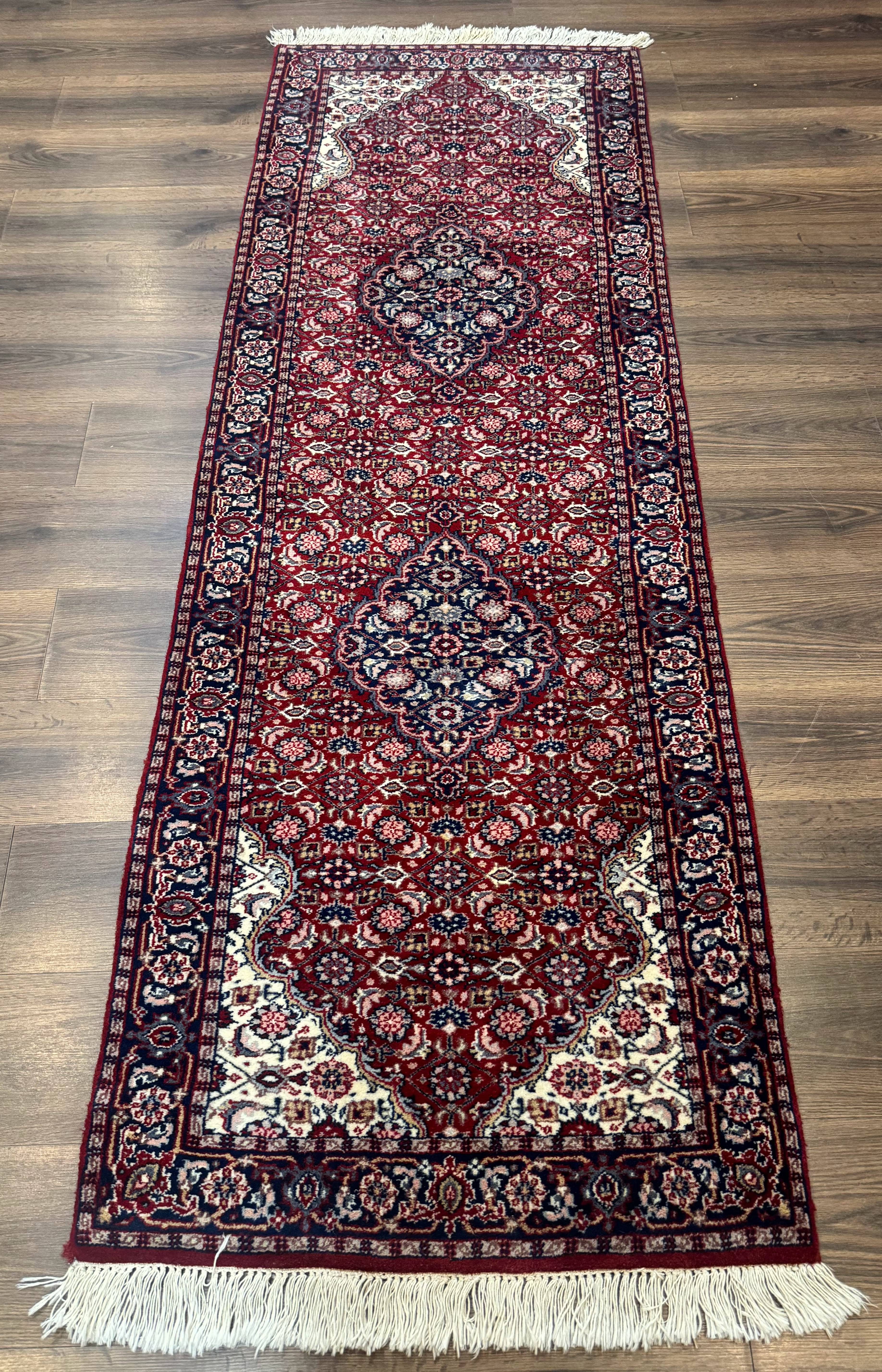 Indo Persian Runner Rug 2.8 x 7.8, Red Blue Ivory, Short Runner Rug, Wool - Jewel Rugs
