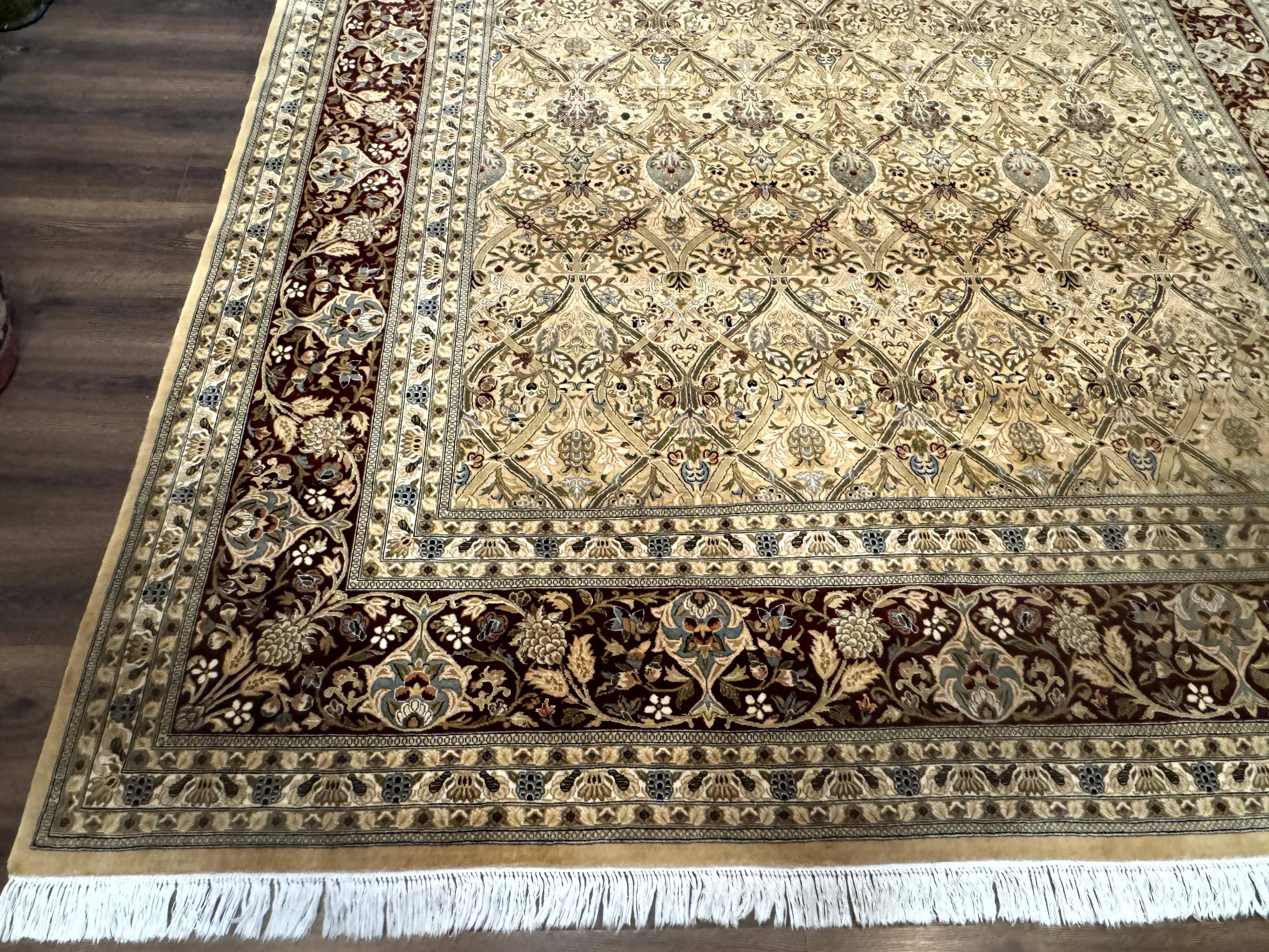 Fine Pak Persian Rug 9x12, Gold and Wine Red, Panel Design, 330 KPSI - Jewel Rugs