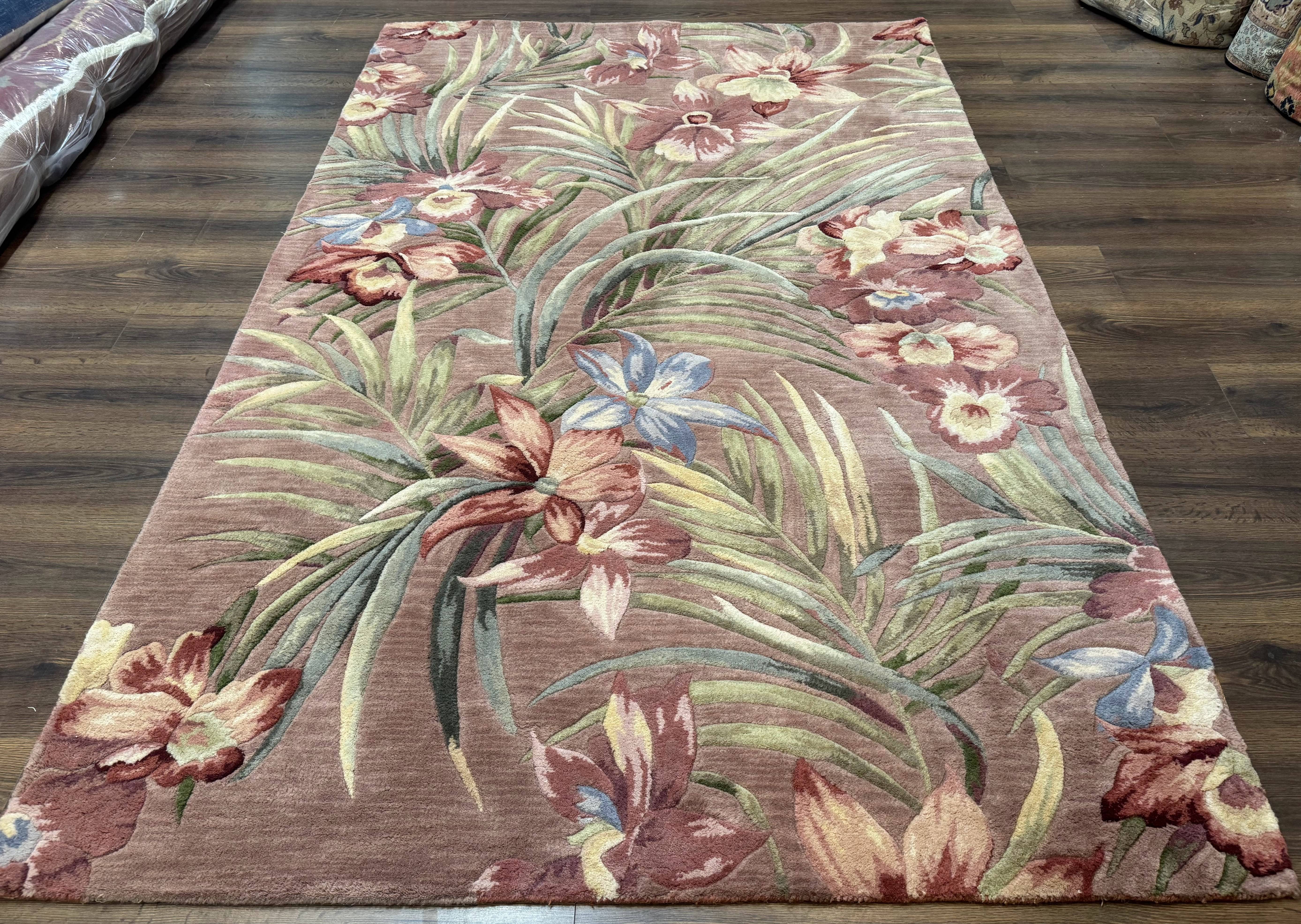 Hand Tufted Floral Rug 5x8, Light Rose Wool Carpet - Jewel Rugs