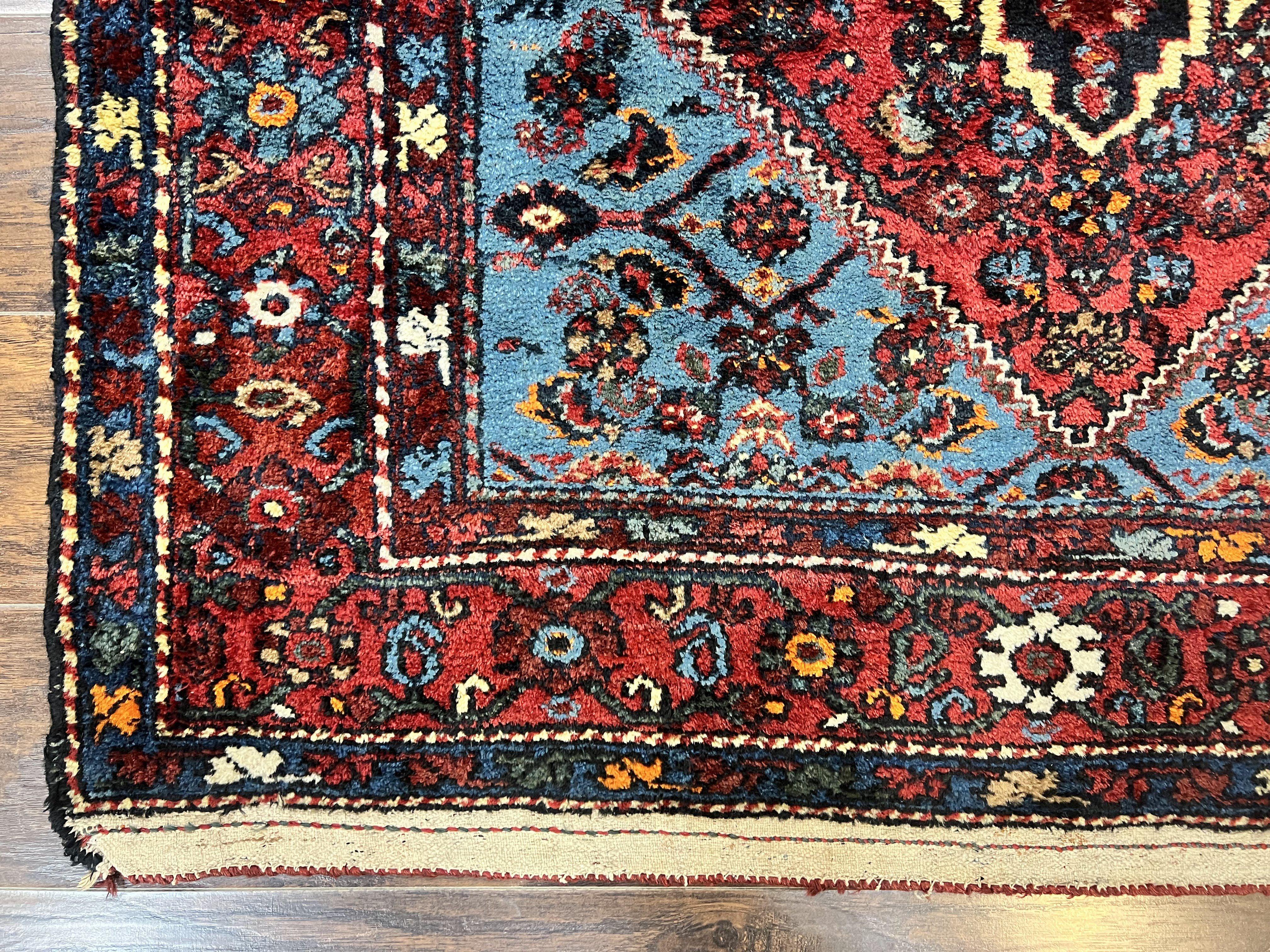Antique Persian Tribal Rug 4x7, Wool Handmade 1920s Carpet, Red Blue, Persian Hamadan Rug - Jewel Rugs