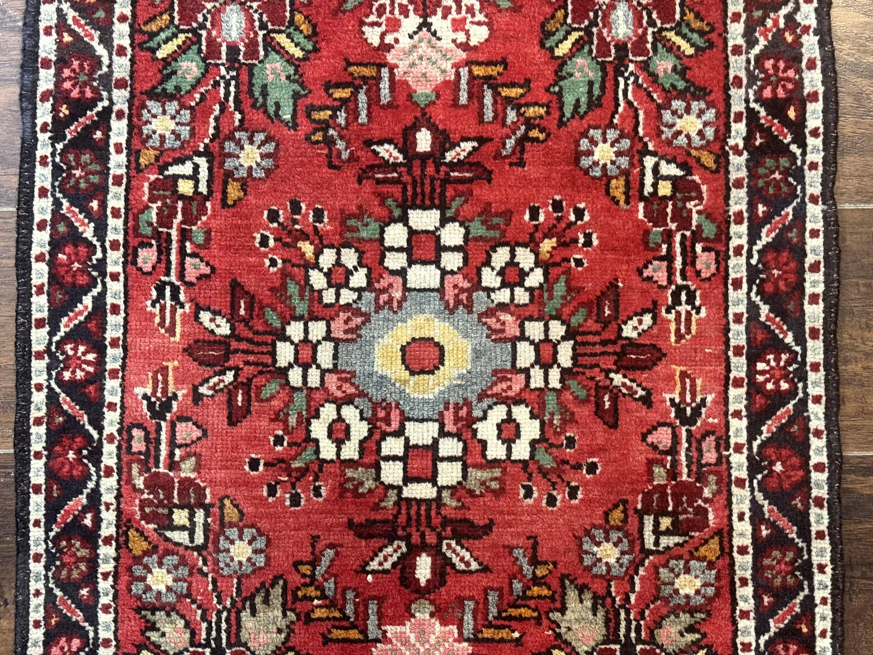 Antique Persian Rug 2x3, Small Red Floral Wool Persian Carpet, Hamadan Rug - Jewel Rugs