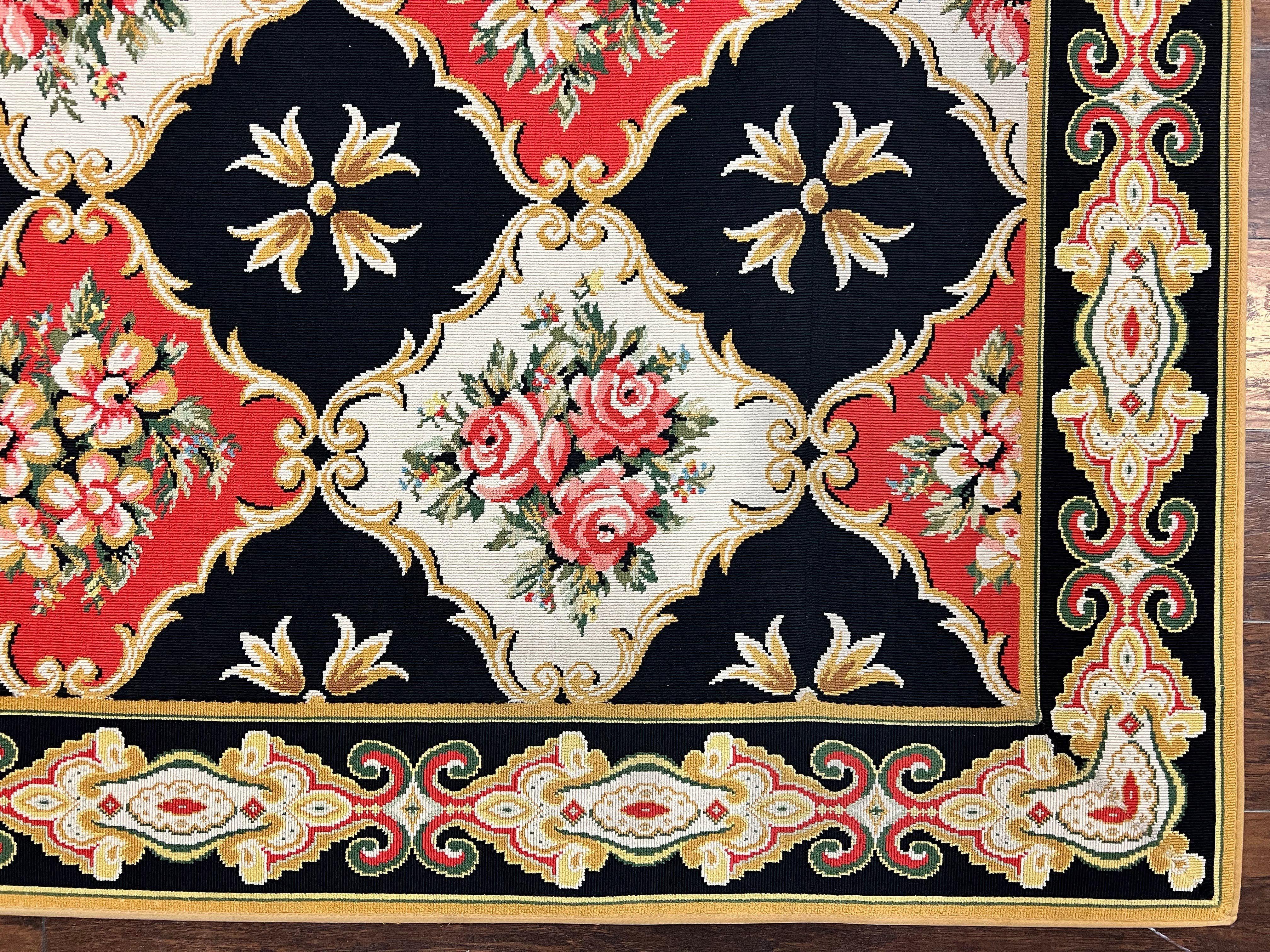 Wide Runner Rug 6x17 ft, Custom Made Vintage Stark Carpet 6 x 17 ft, Red Black Ivory, Corridor Hallway Rug, European Panel Design, Floral - Jewel Rugs