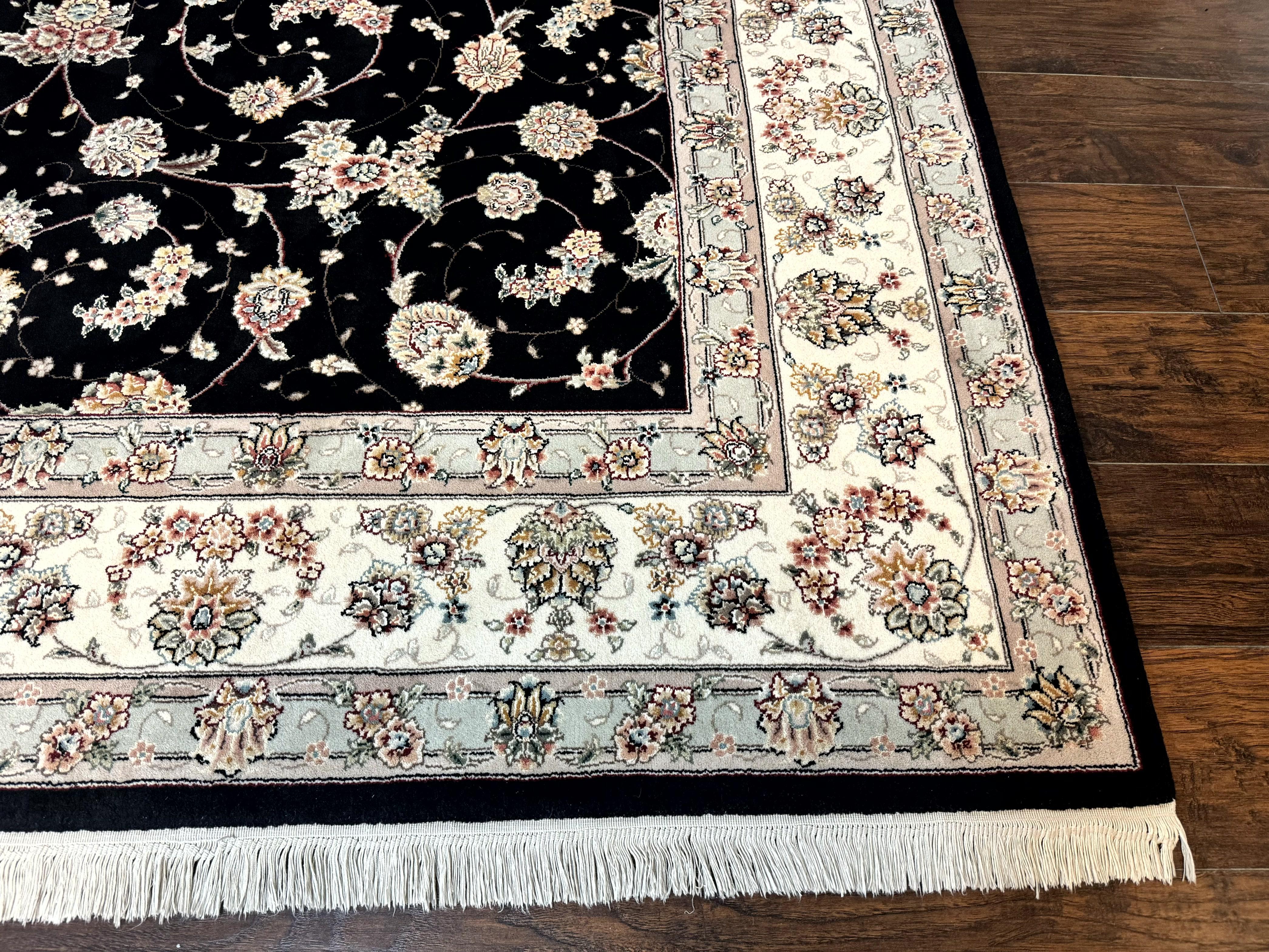 Sino Persian Rug 8x10, Wool and Silk, Black & Ivory - Jewel Rugs