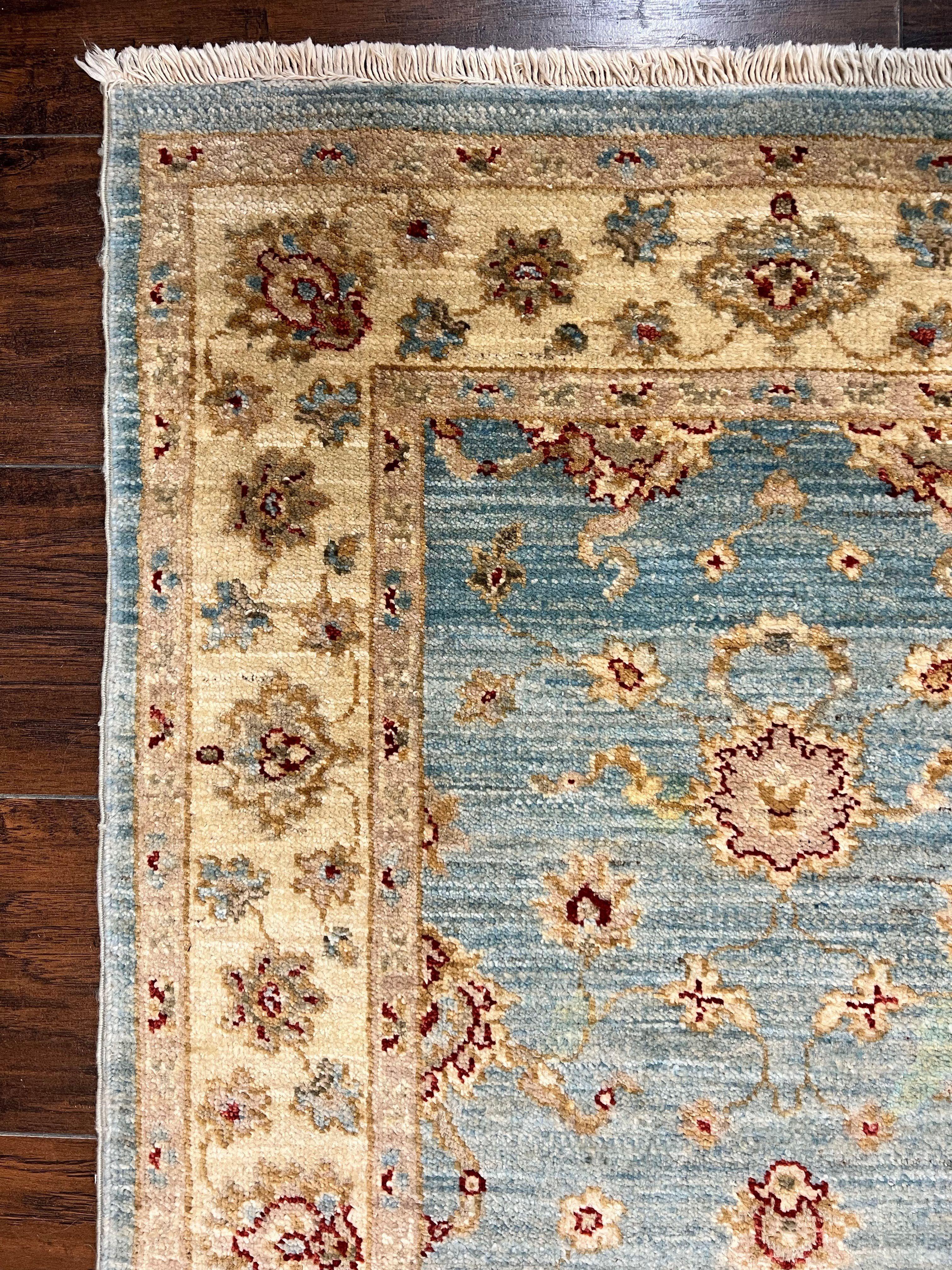 Peshawar Runner Rug 2.8 x 15.8, Light Blue and Cream, Long Hand Knotted Handmade Hallway Runner, Oriental Carpet, Pastel Colors, Wool Rug - Jewel Rugs