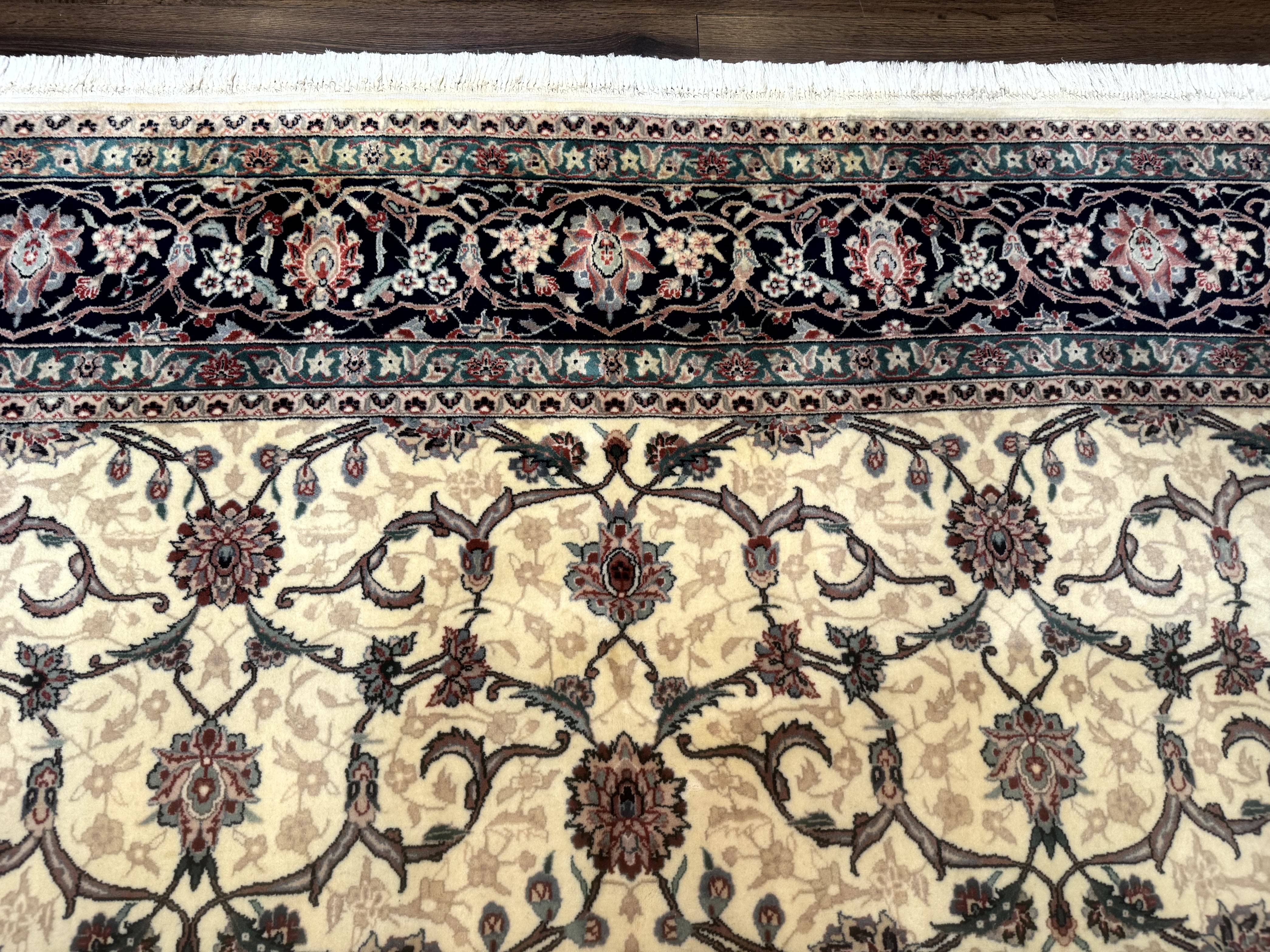 Sino Persian Rug 8x10, Allover Pattern, Beige and Midnight Blue, Wool Oriental Carpet - Jewel Rugs