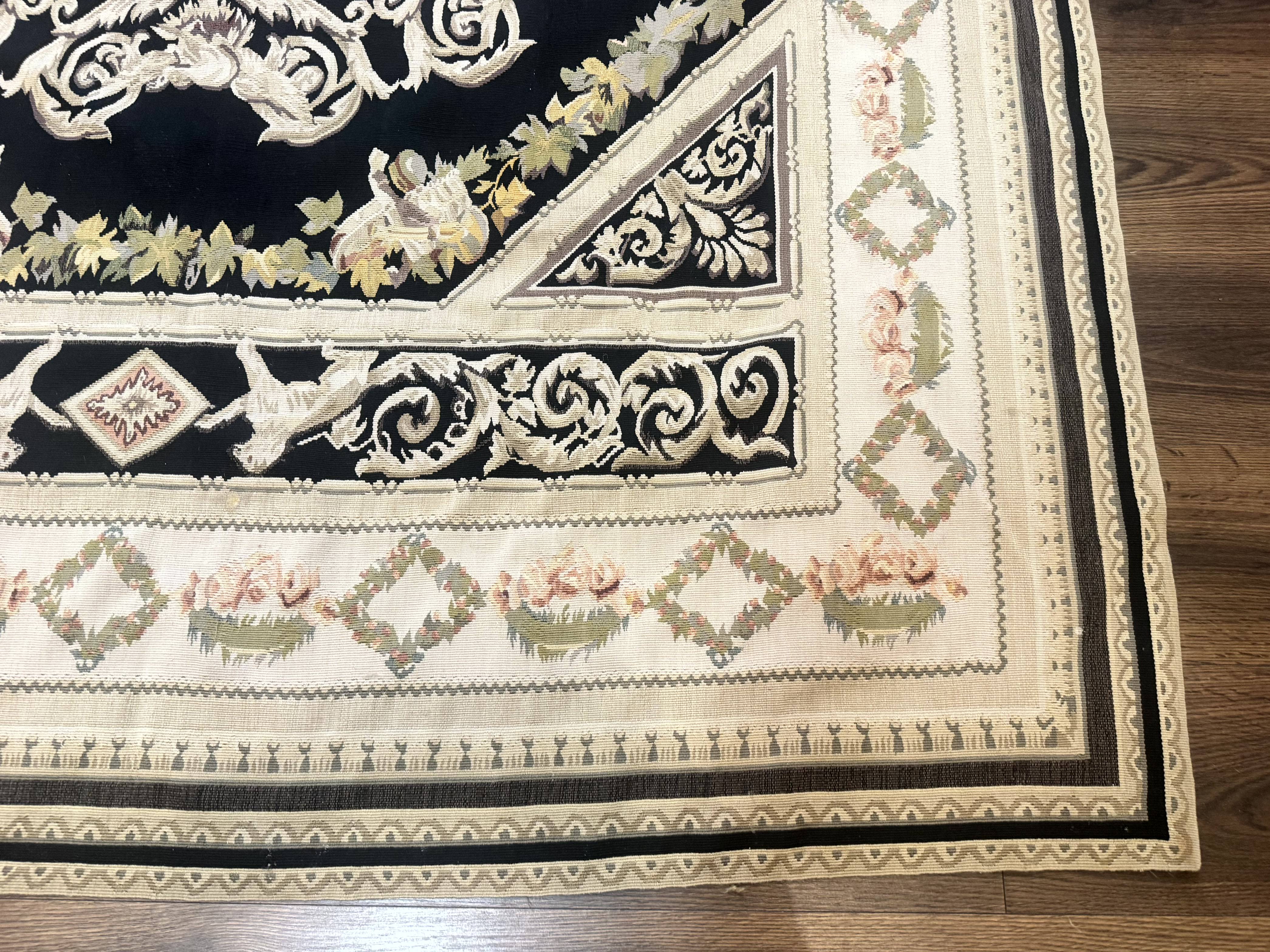 Aubusson Rug 6x8, European Design, Lion Pictorials, Black - Jewel Rugs