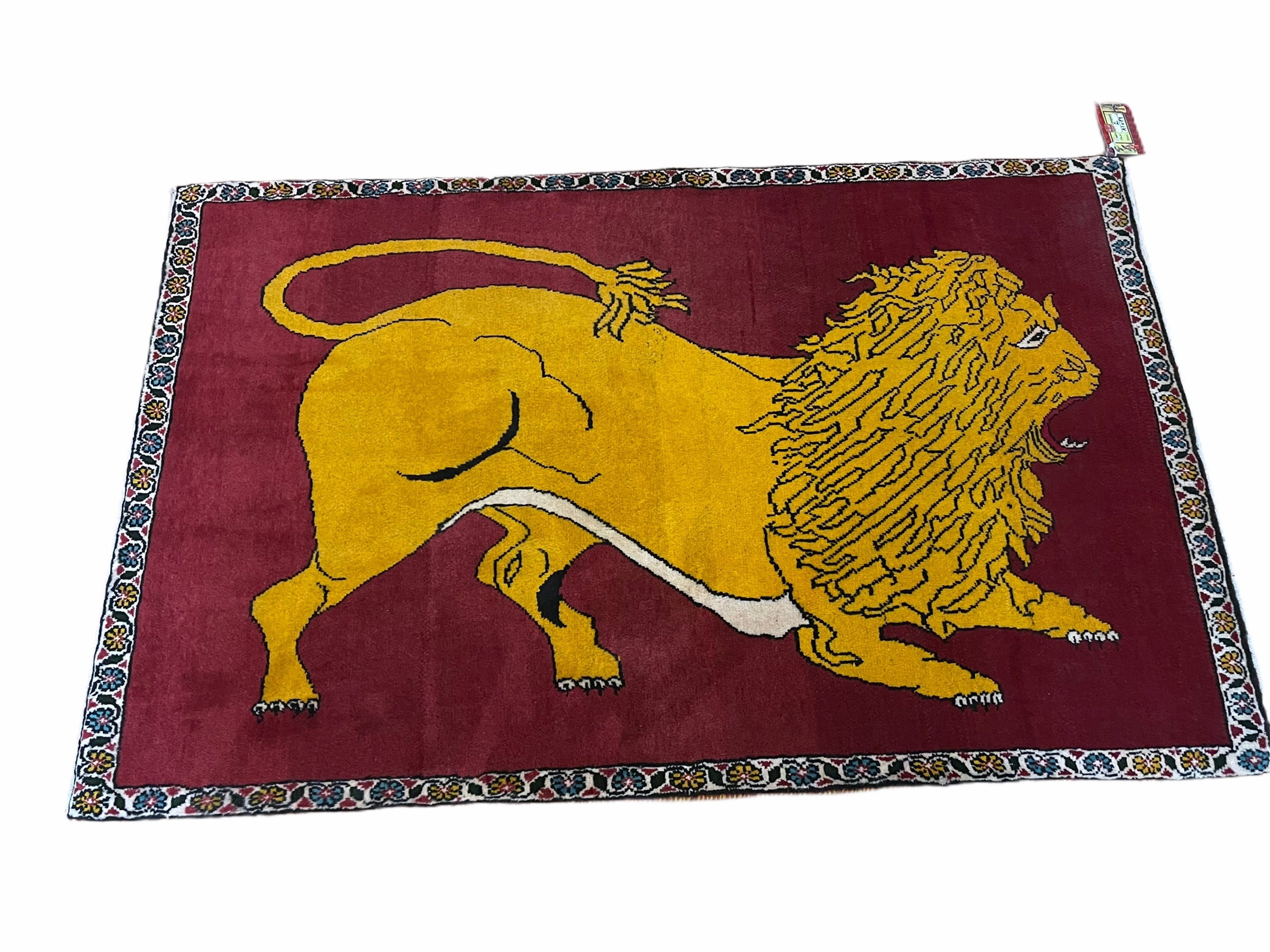 Persian Gabbeh Rug 3x4, Lion Pictorial, Red - Jewel Rugs